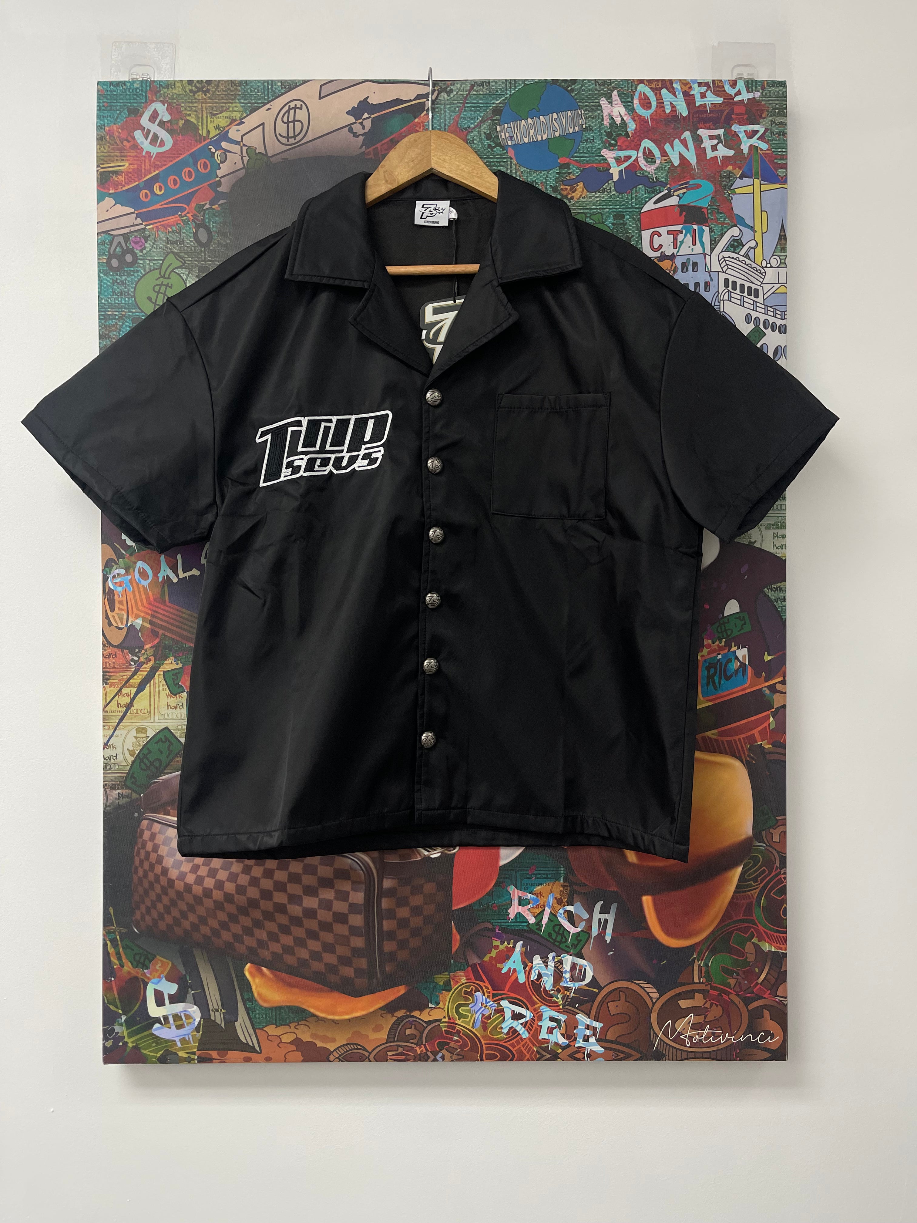 Triple Sevens 7 Nylon Button Up Shirt Black