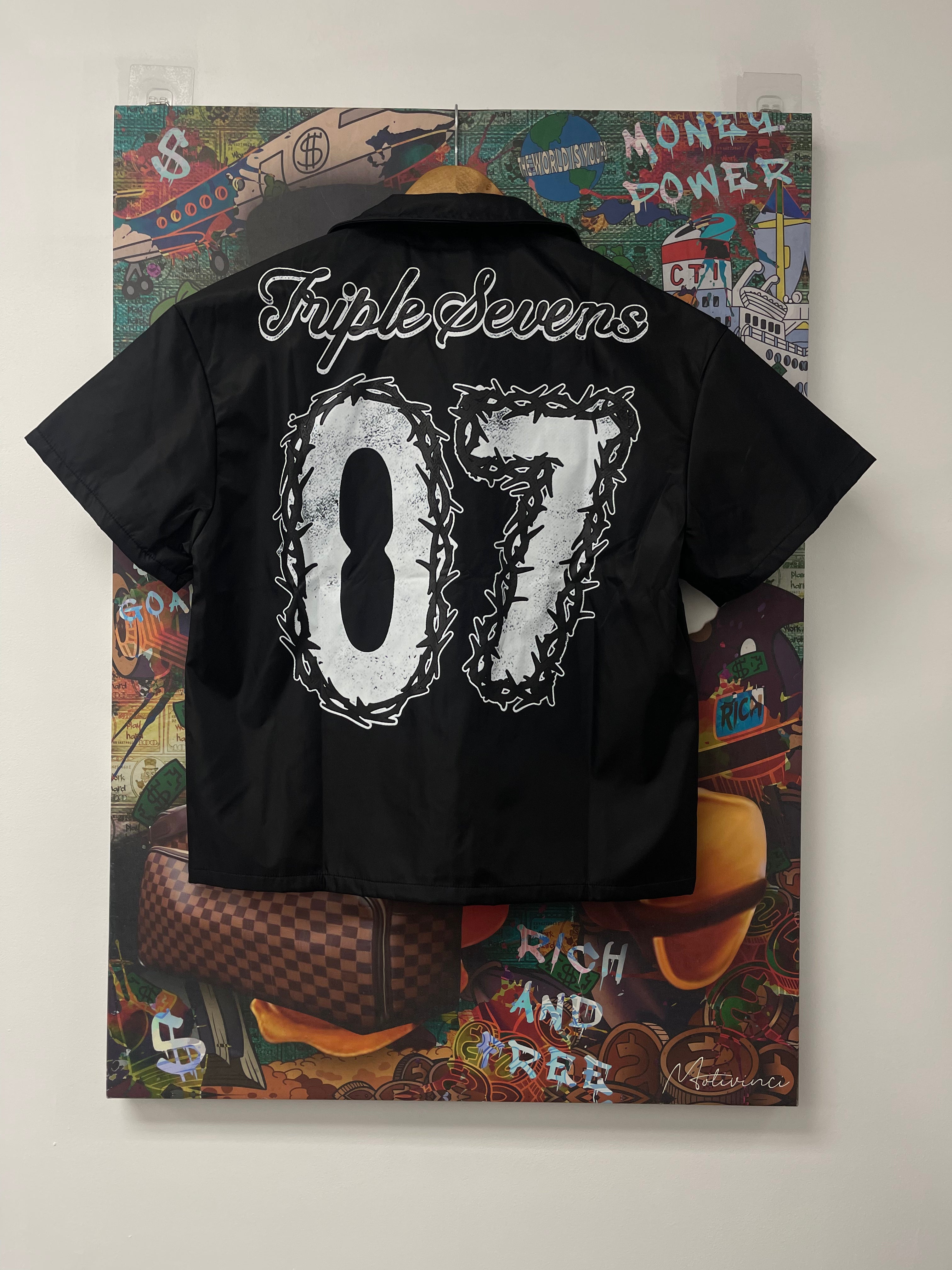 Triple Sevens 7 Nylon Button Up Shirt Black