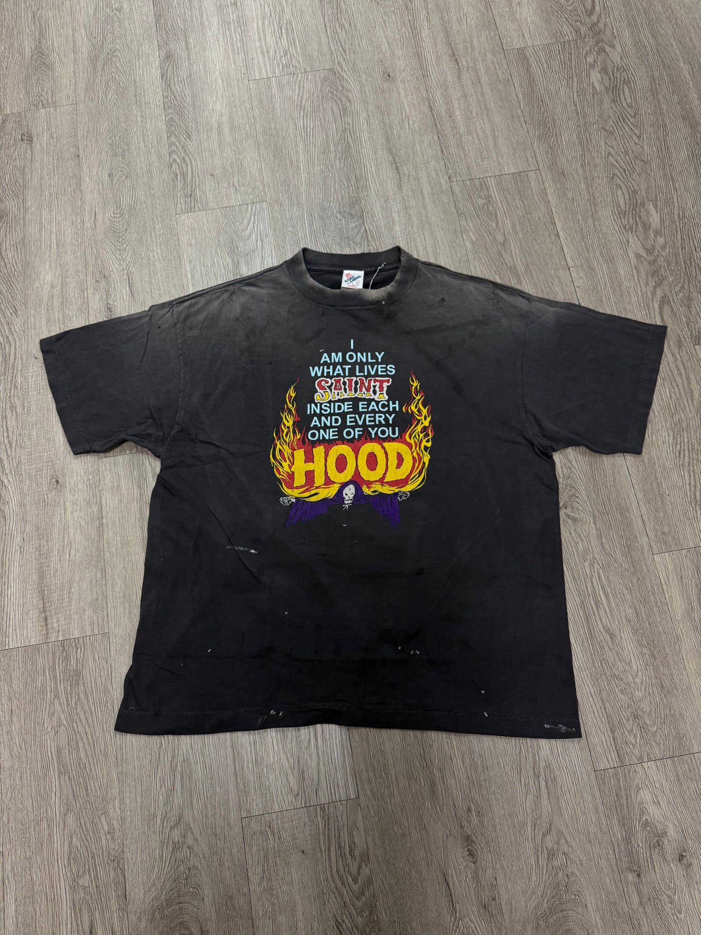 Saint Michael Hood Grey Yellow Red Purple Tee