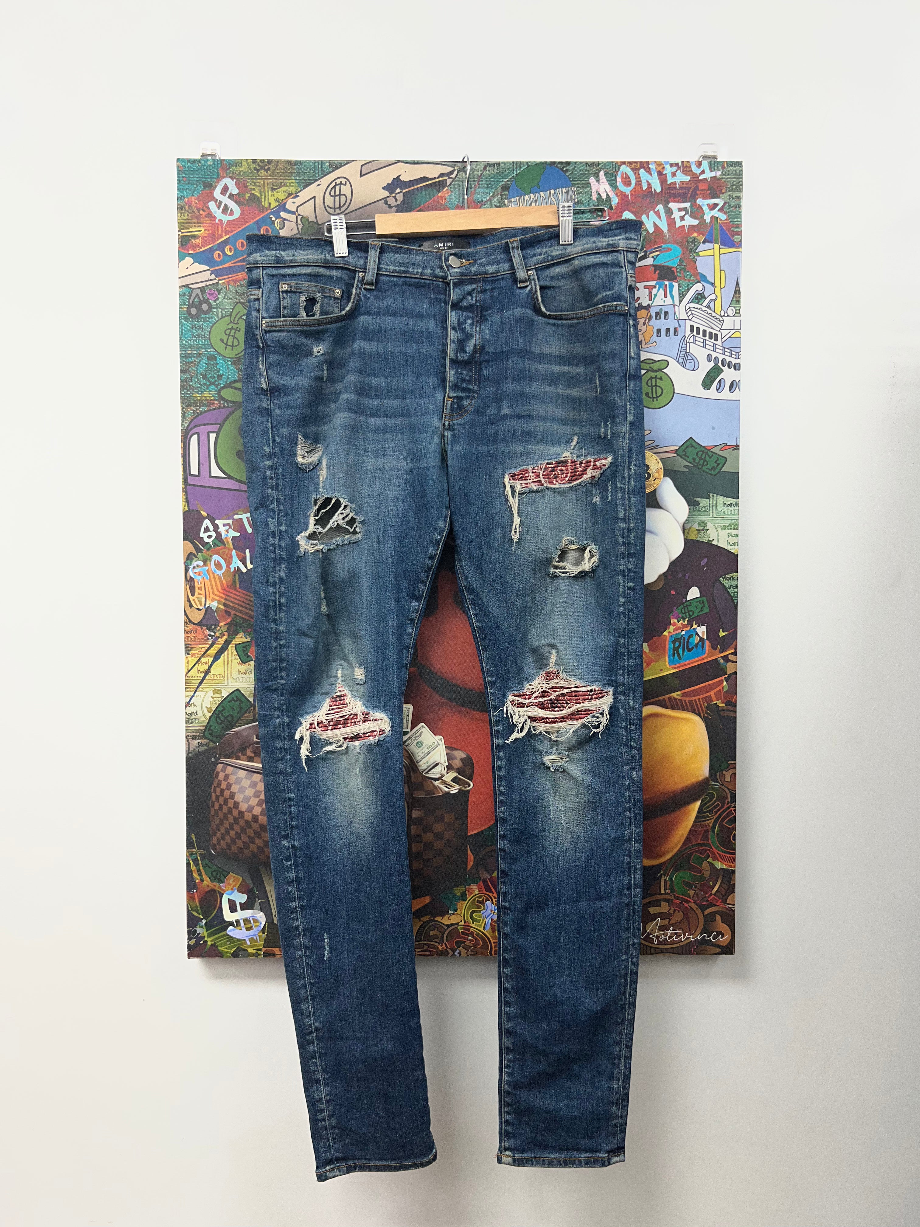 Amiri MX1 Deep Classic Red Paisley Patch Jeans