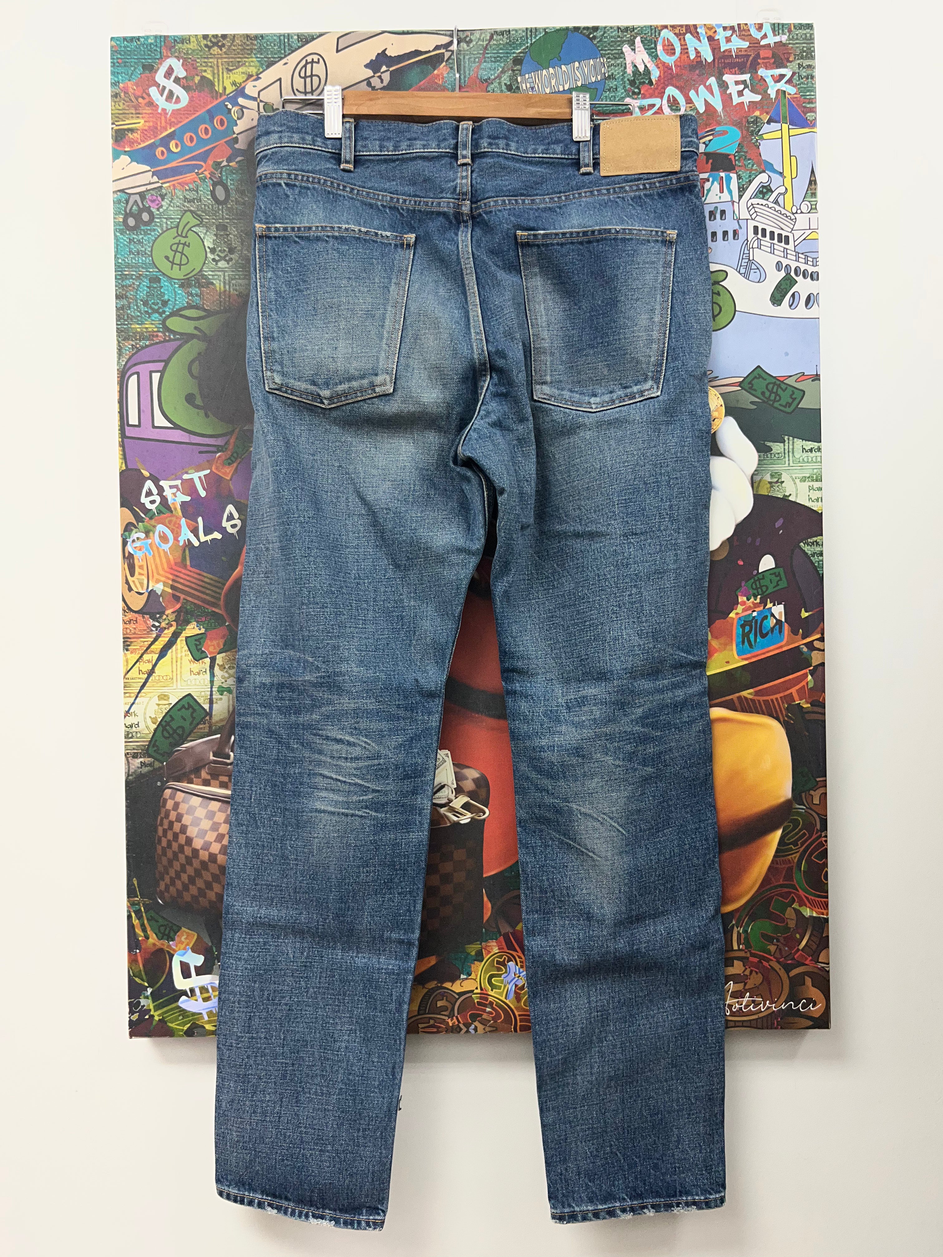 Celine Dark Wash Knee Ripped Straight Leg Jeans