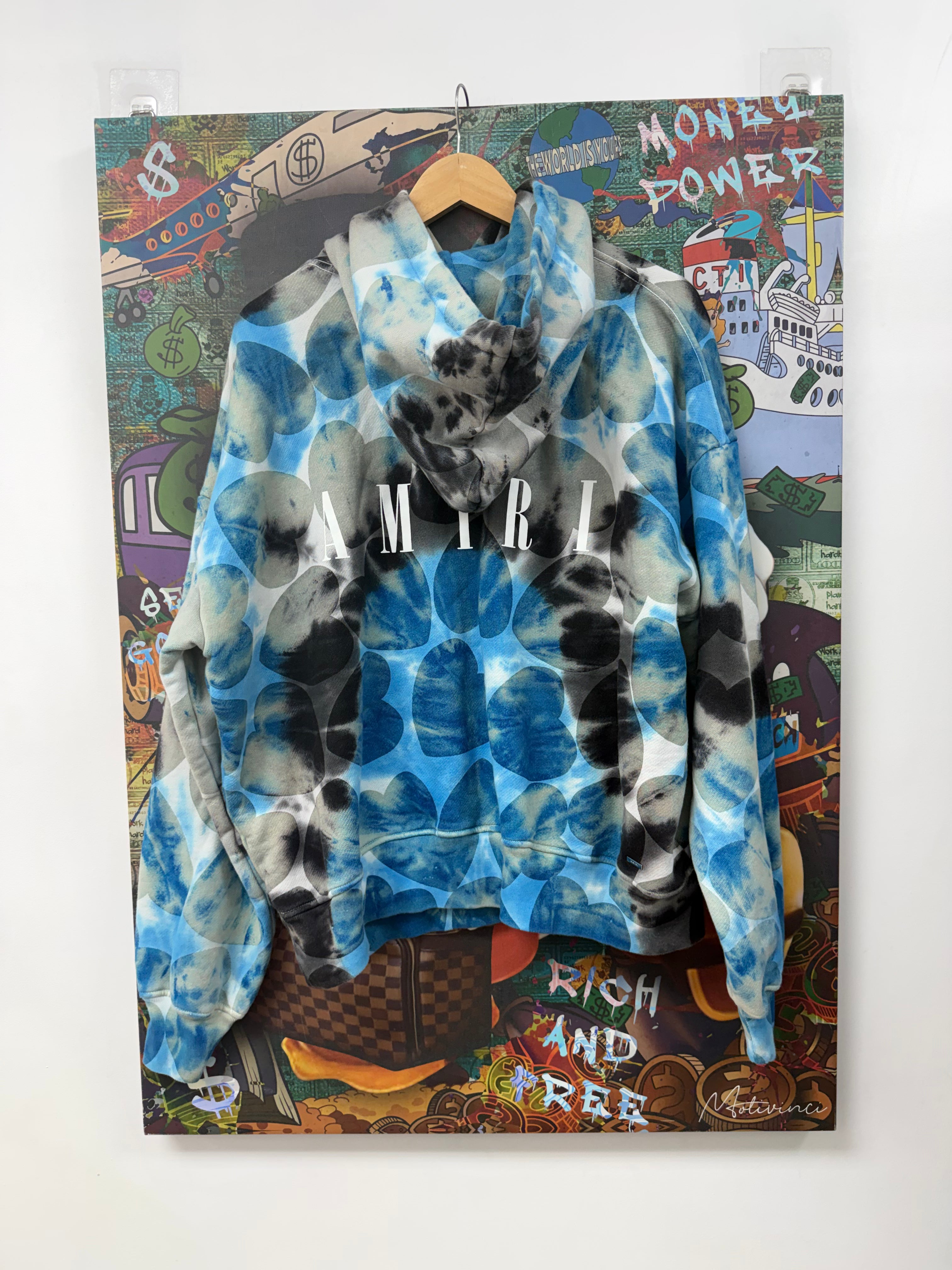 Amiri Black Blue Tie Dye Core Logo Hoodie