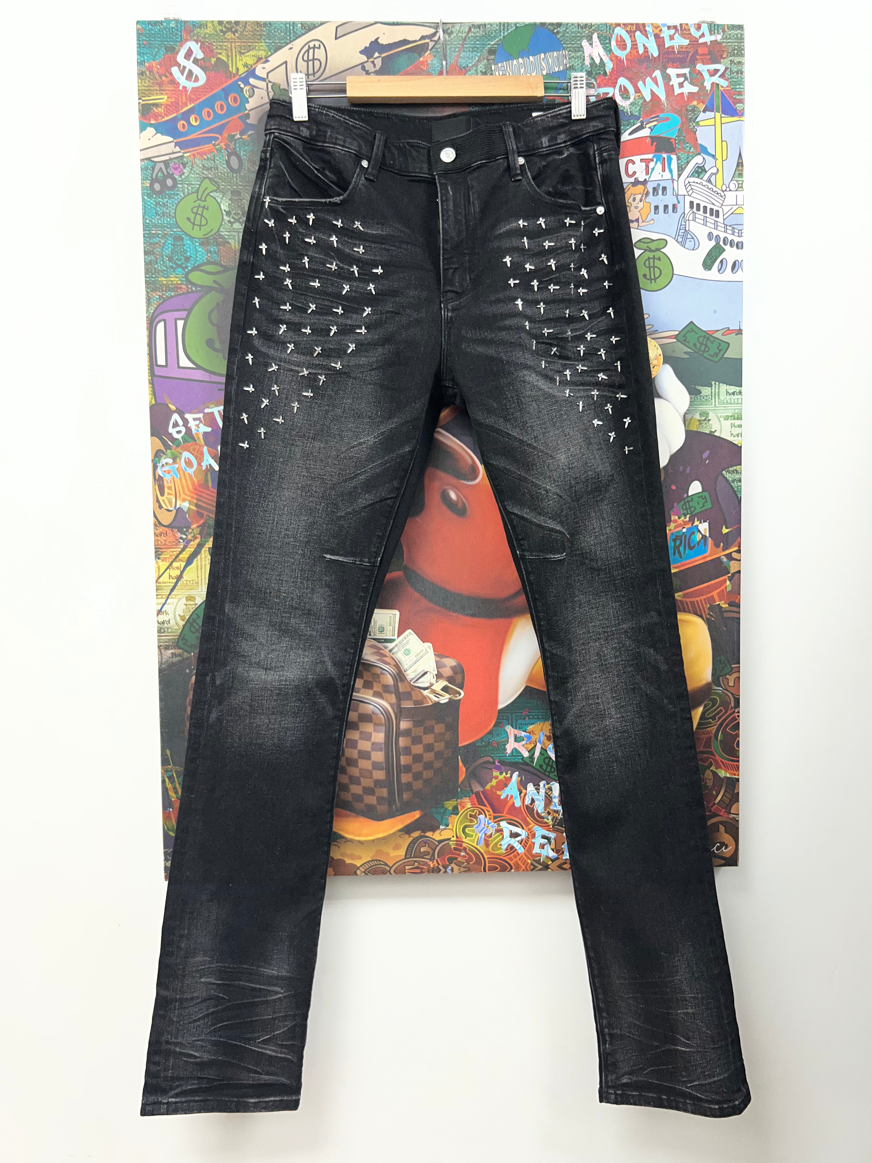 RTA Black Wash Flooded Cross Jeans