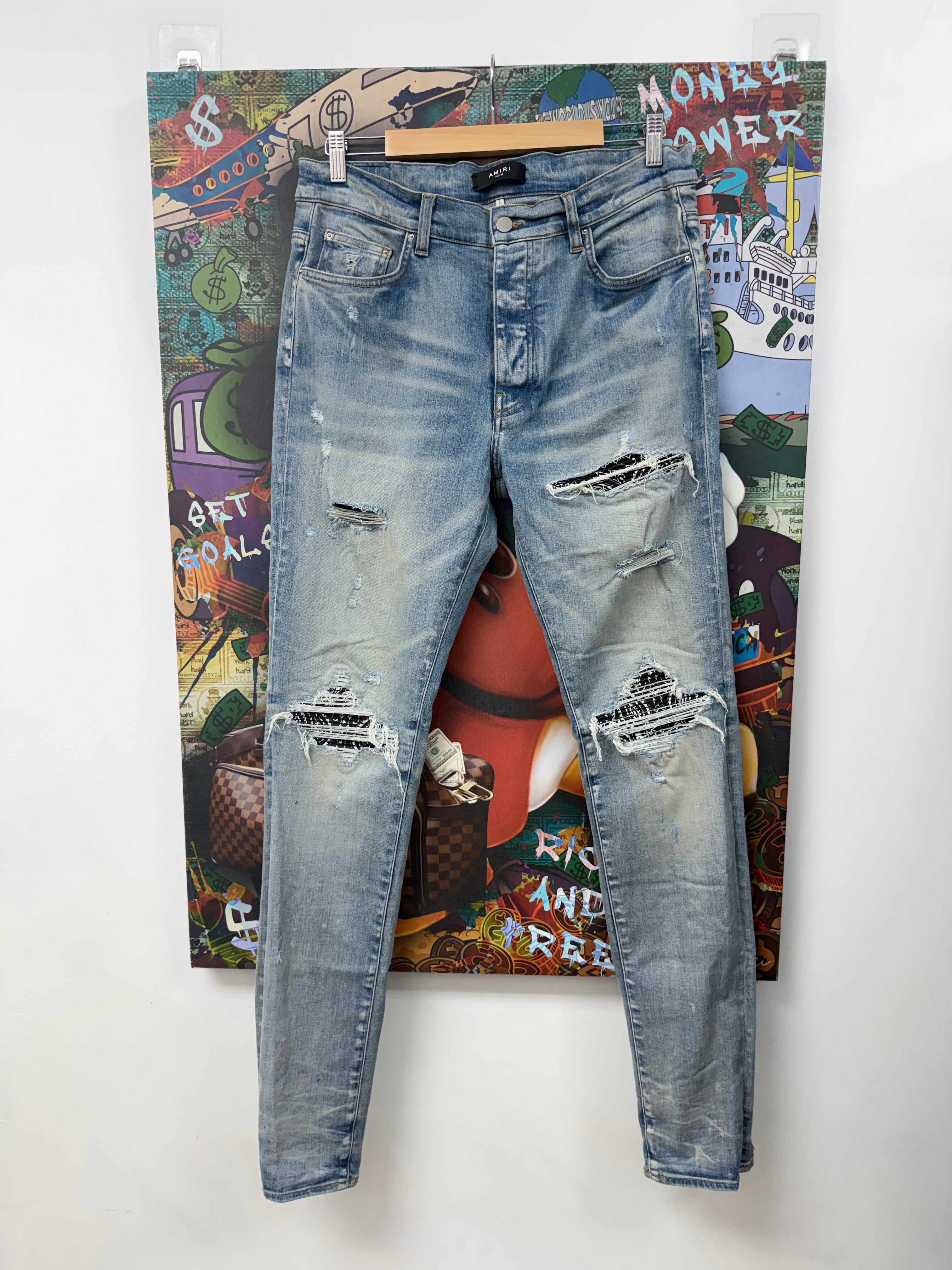 Amiri MX1 Light Wash Black Paisley Jeans