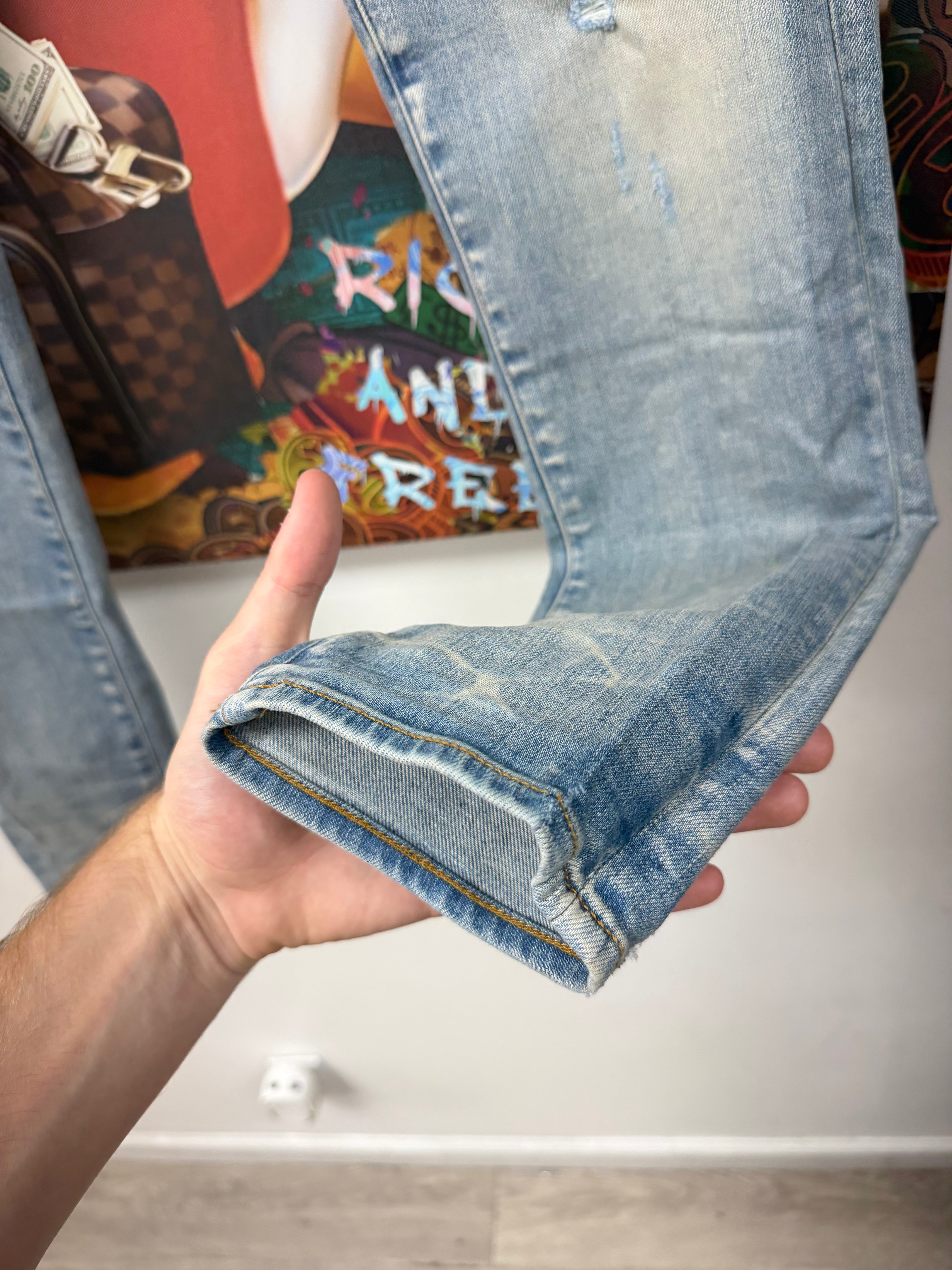 Amiri MX1 Light Wash Black Paisley Jeans