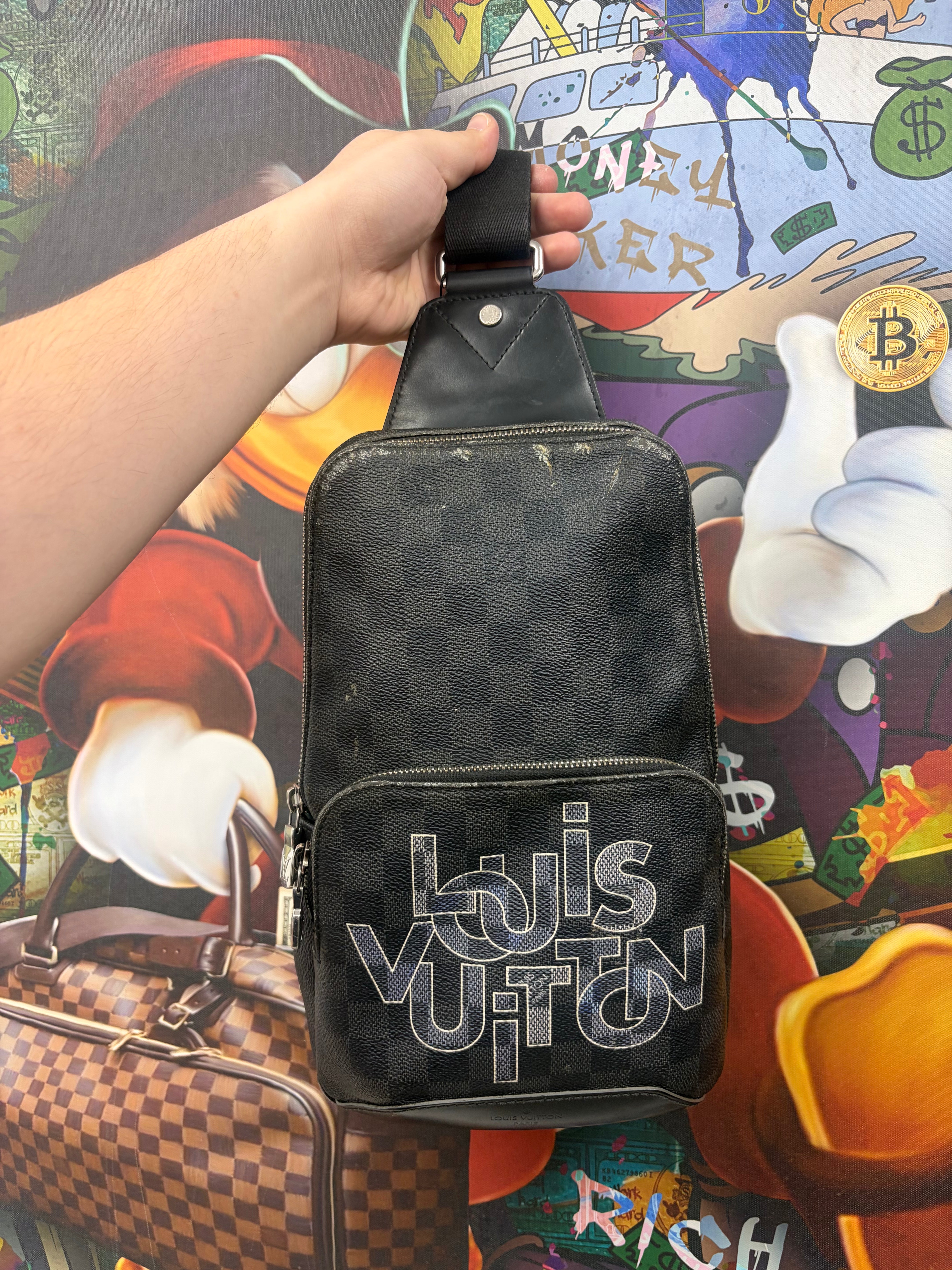 Louis Vuitton Black Damier Logo Avenue Sling Bag