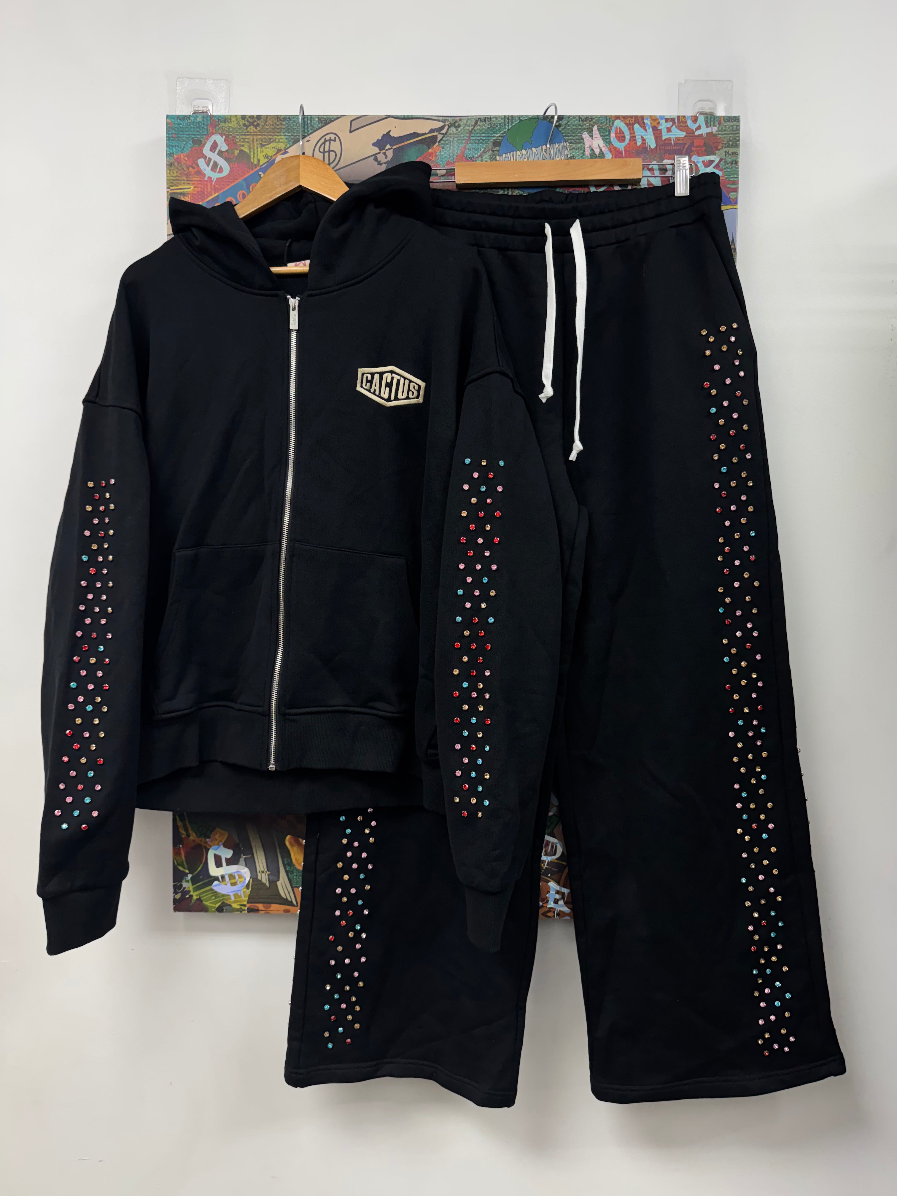 AZVA Black Rhinestone Sweatsuit