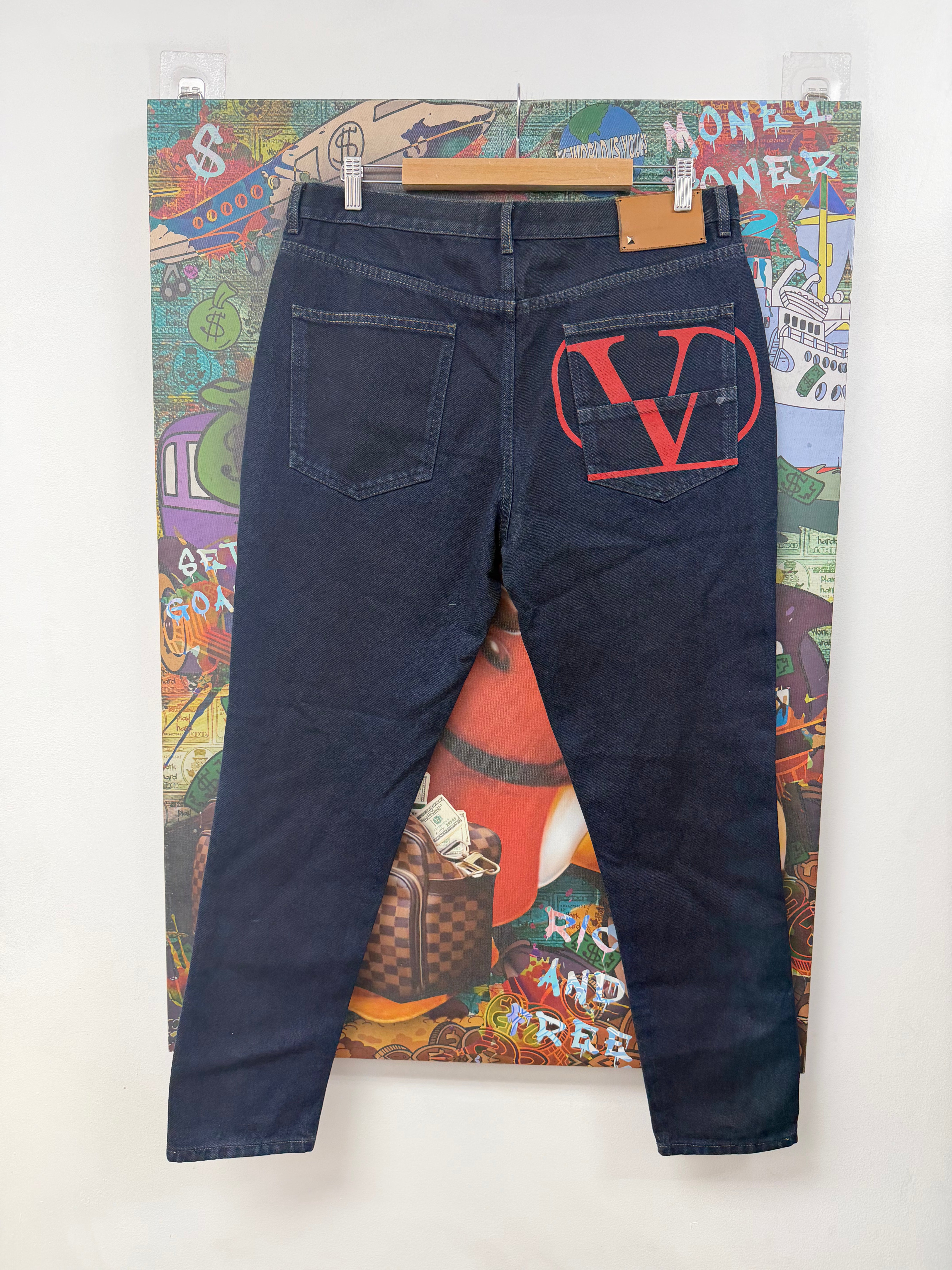 Valentino Black Red Back Pocket Logo Jeans