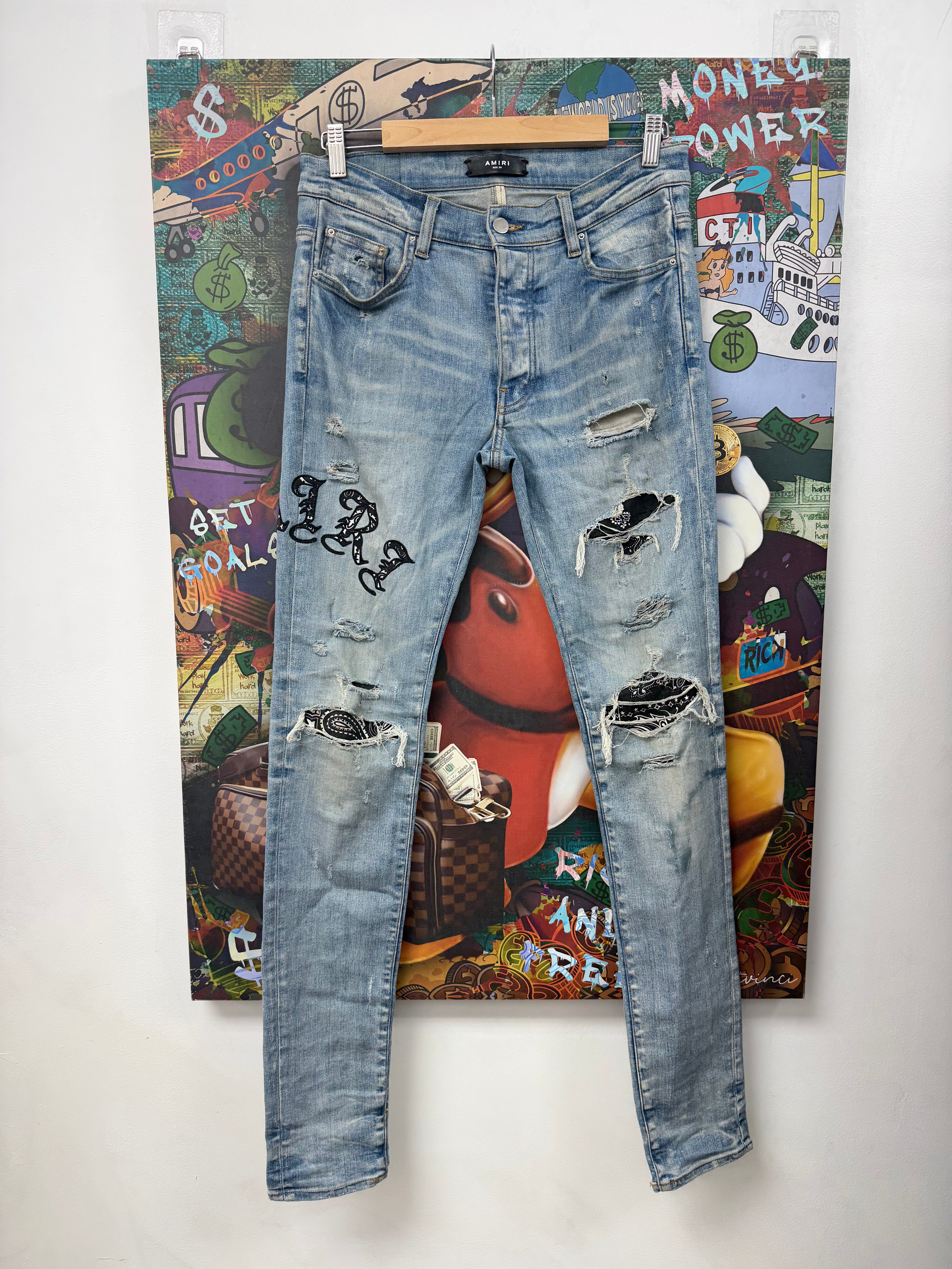 Amiri Light Wash Old English Jeans