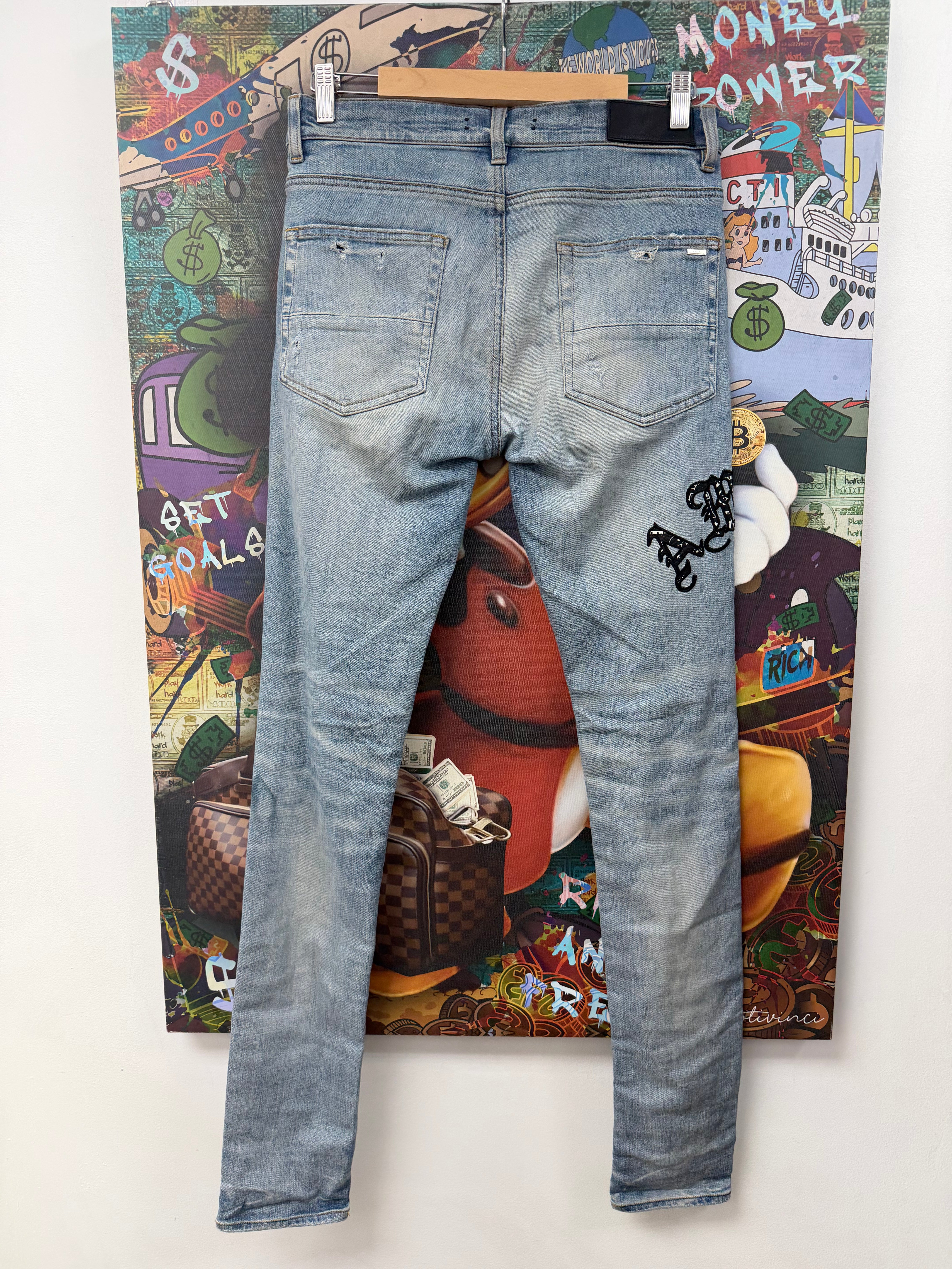Amiri Light Wash Old English Jeans