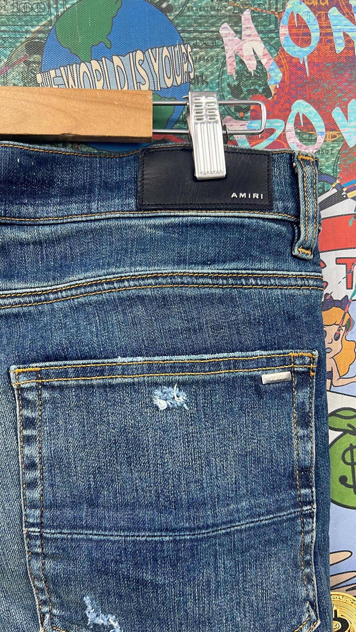 Amiri MX1 Deep Classic Orange Suede Patch Jeans