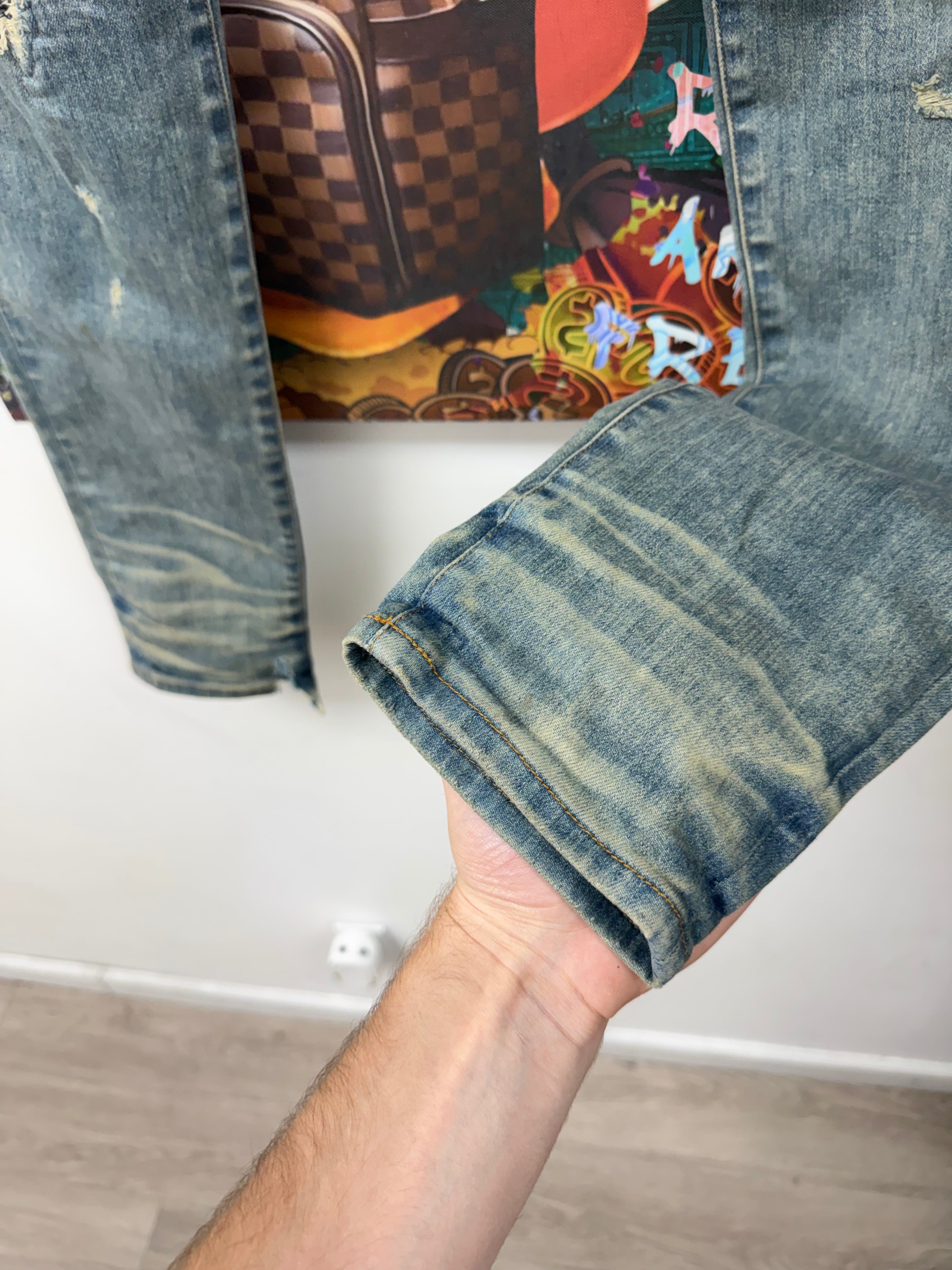 Amiri MX1 Aged Wash Black Bandana (Zipper) Patch Jeans