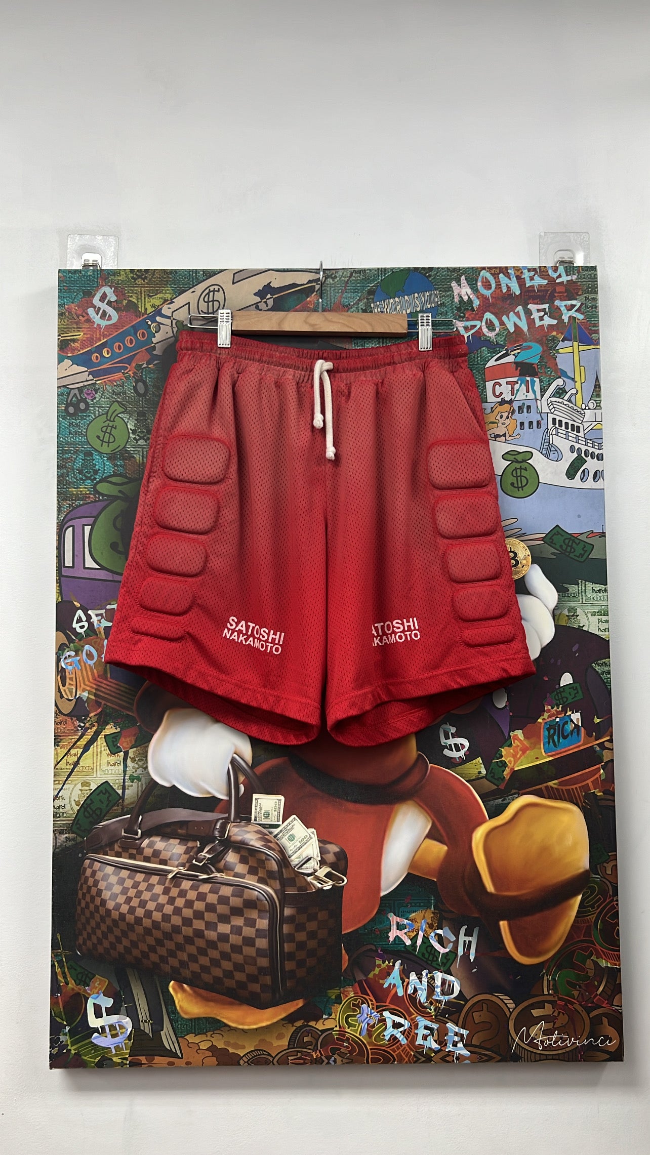 Satoshi Nakamoto Red Padded Moto Shorts