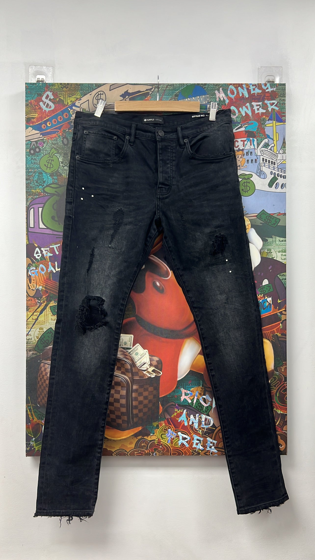 Purple Brand Black Wash Patchwork Jeans