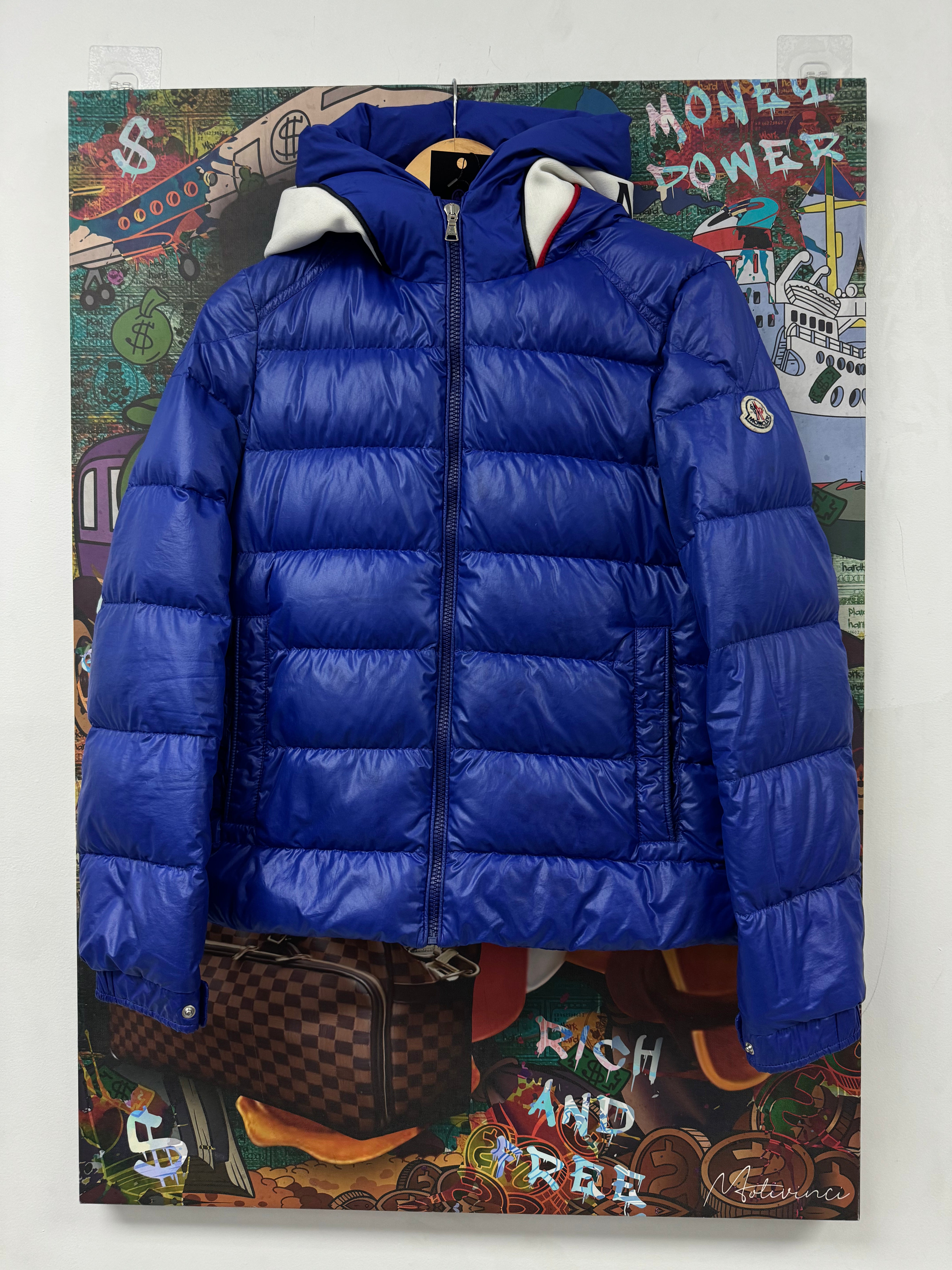 Moncler Jacket Blue White Hood Logo Kid's Used 14Y (XS) N/A