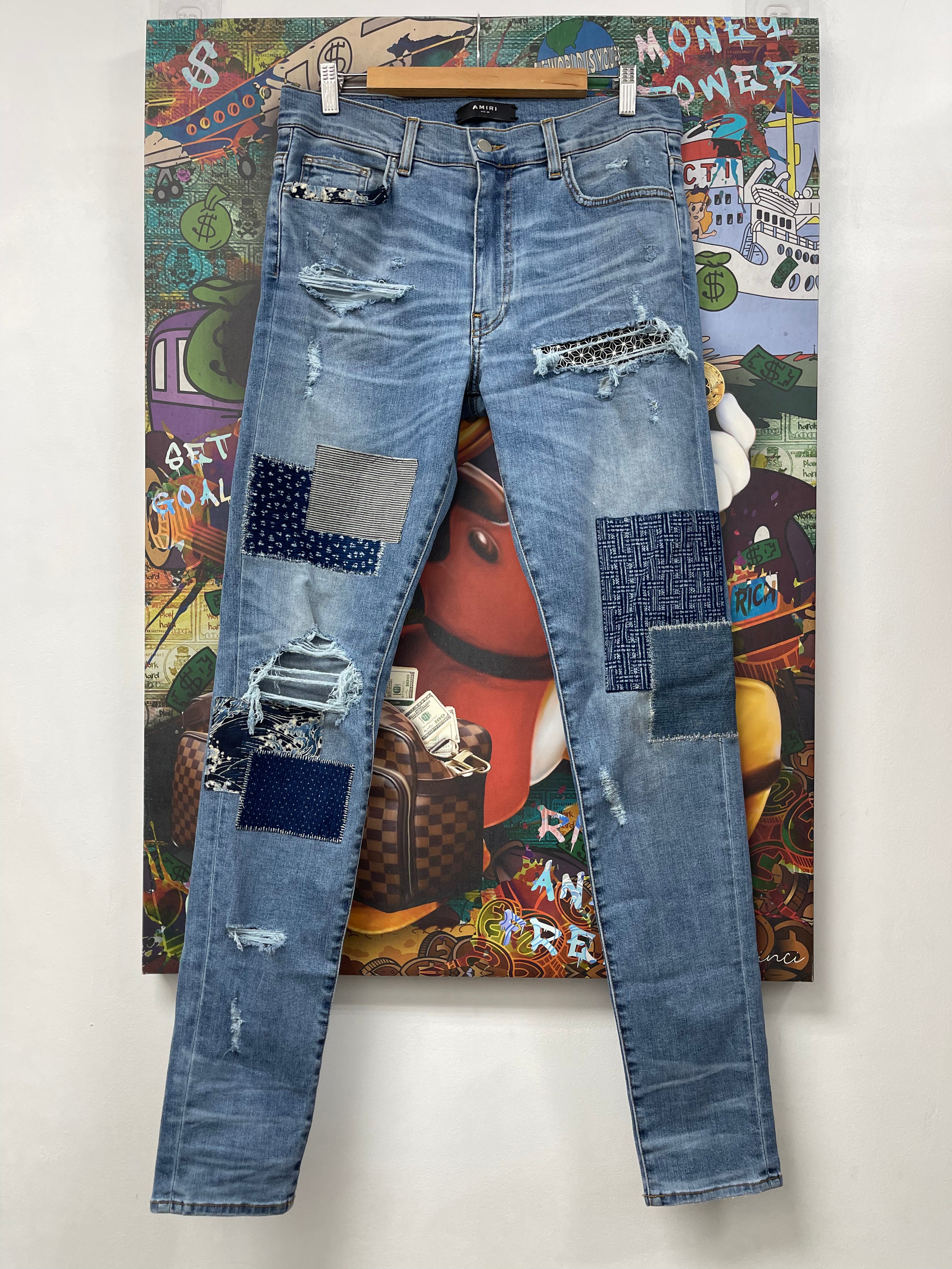 Amiri Light Wash Blue Patchwork Jeans