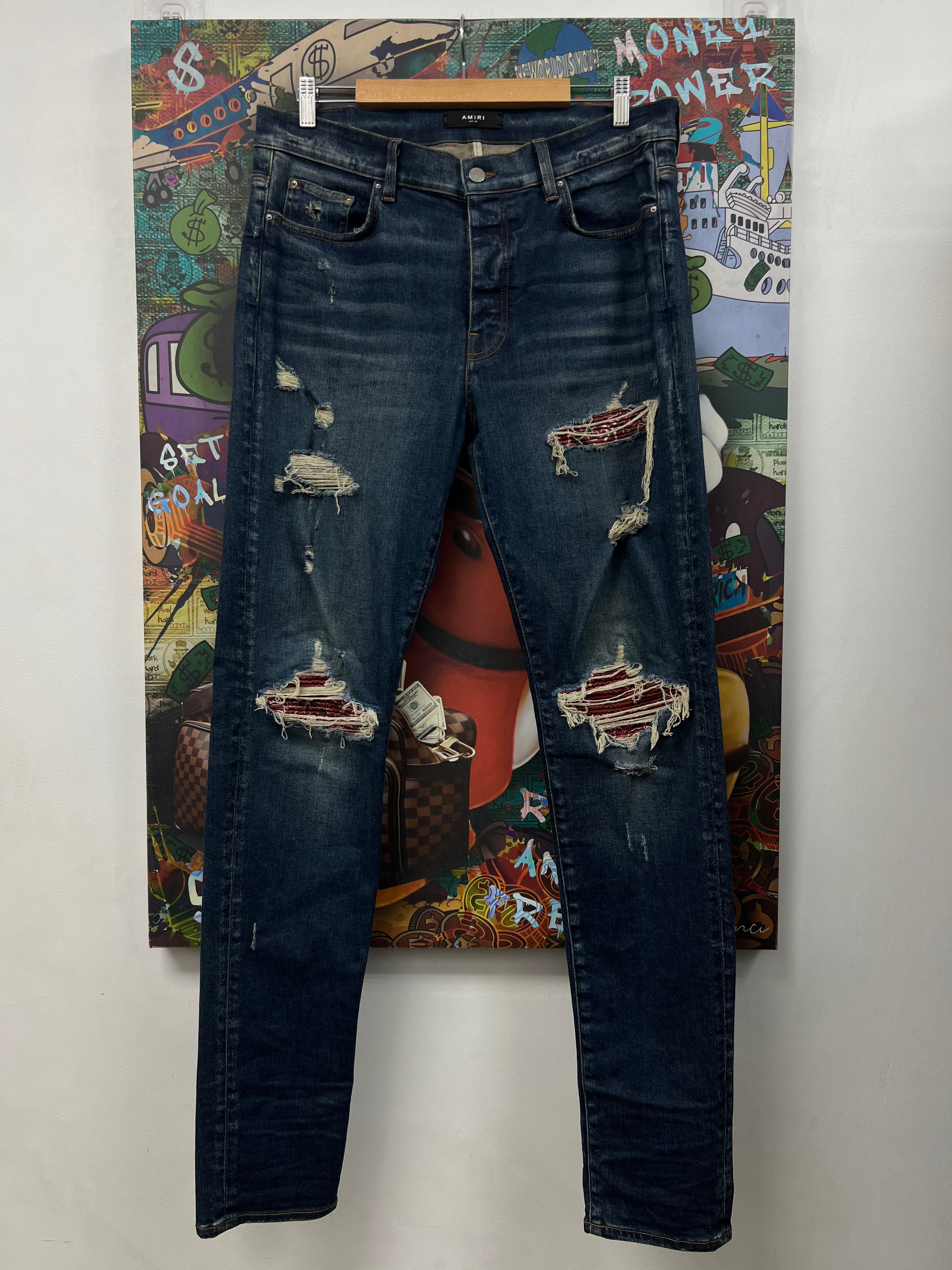 Amiri MX1 Deep Classic Red Paisley Patch Jeans