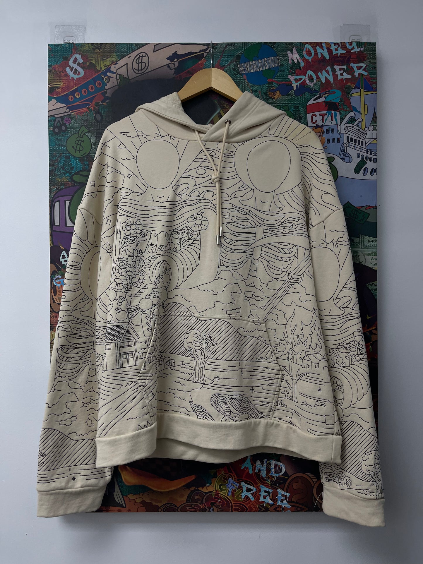 WDW Duality Embroidered Hoodie Cream Used Medium N/A