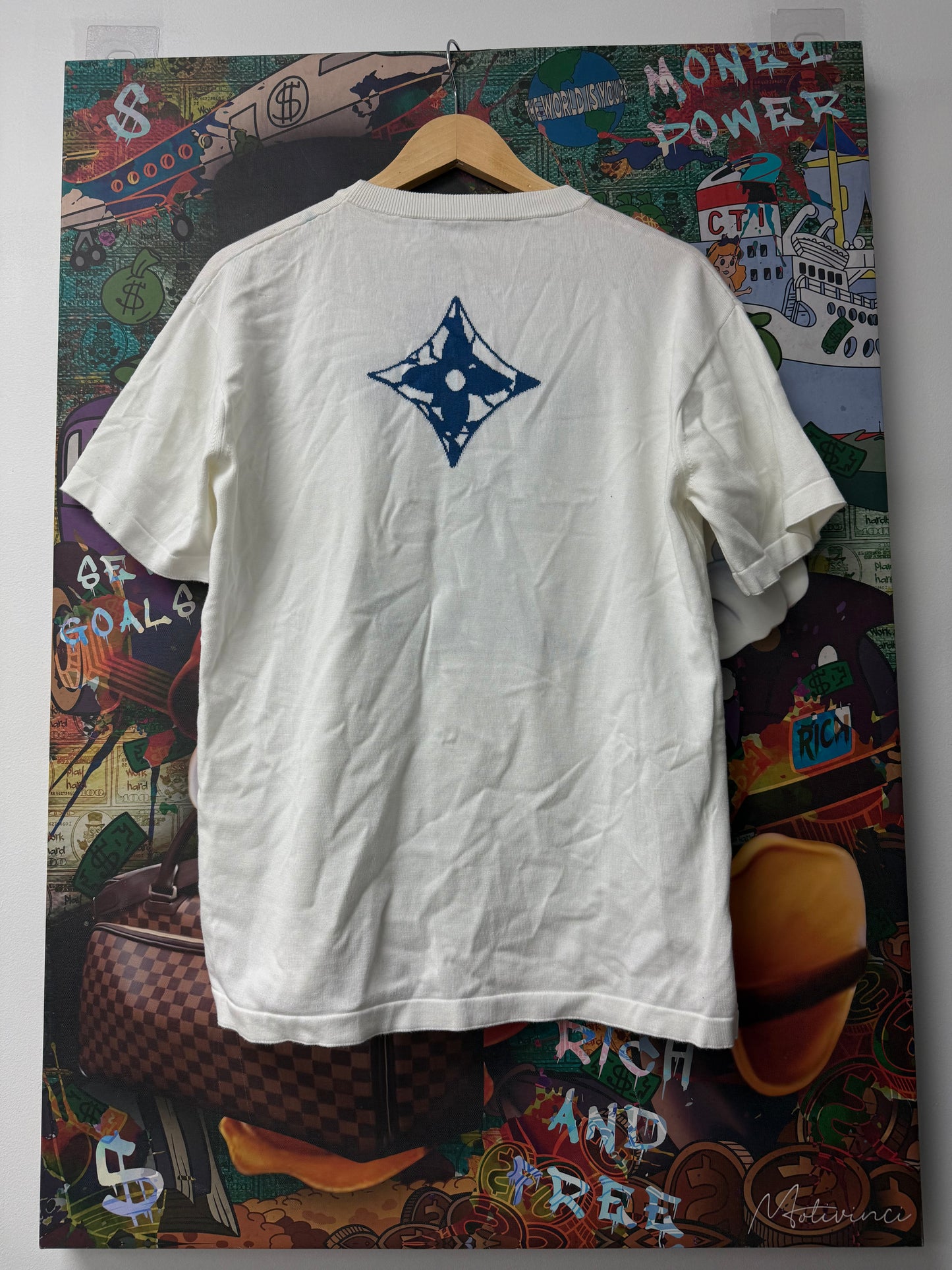 Louis Vuitton White Blue Embroidered Tee Tee