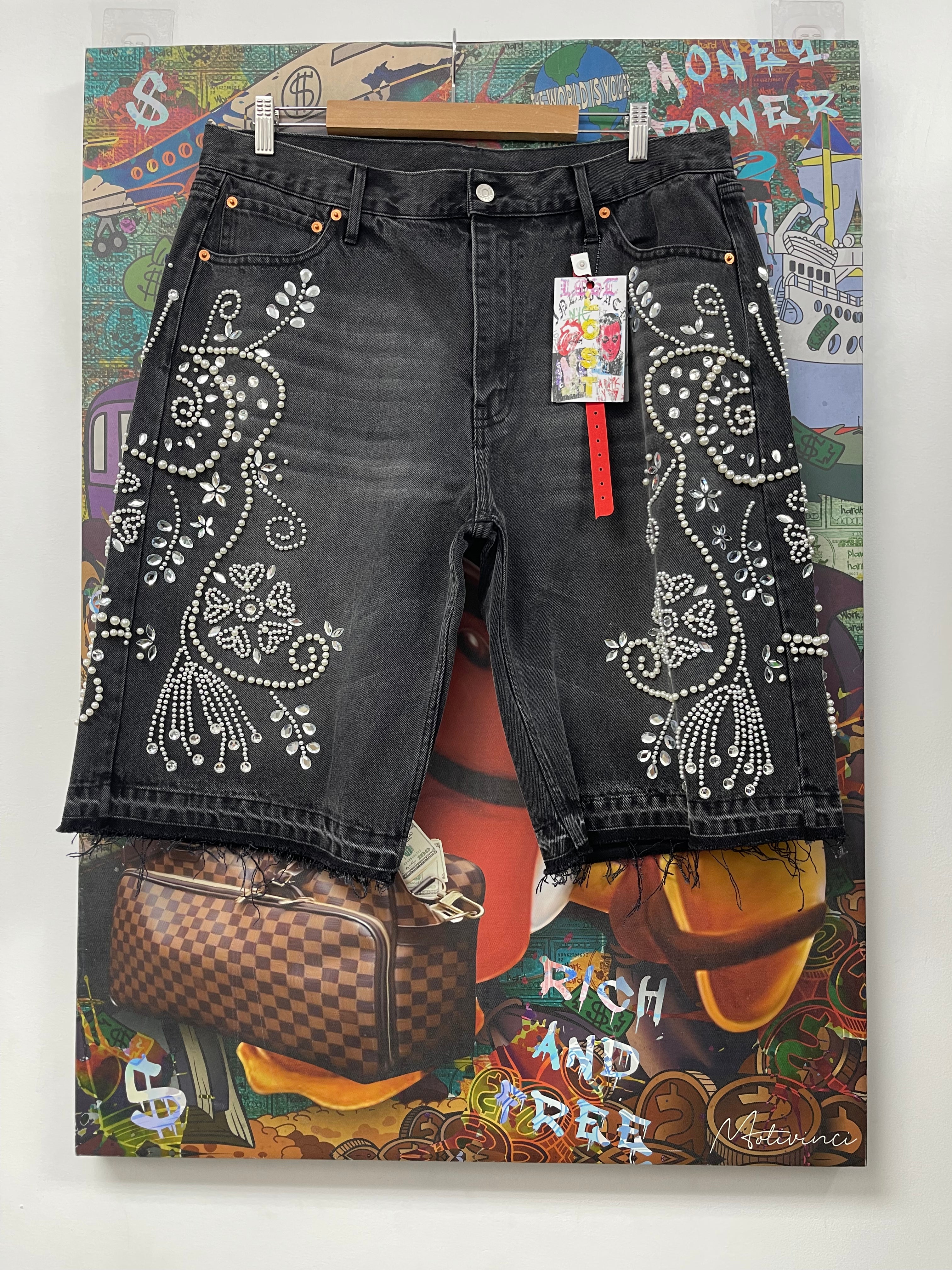 Lost Intricacy Black Wash Lace Jean Shorts