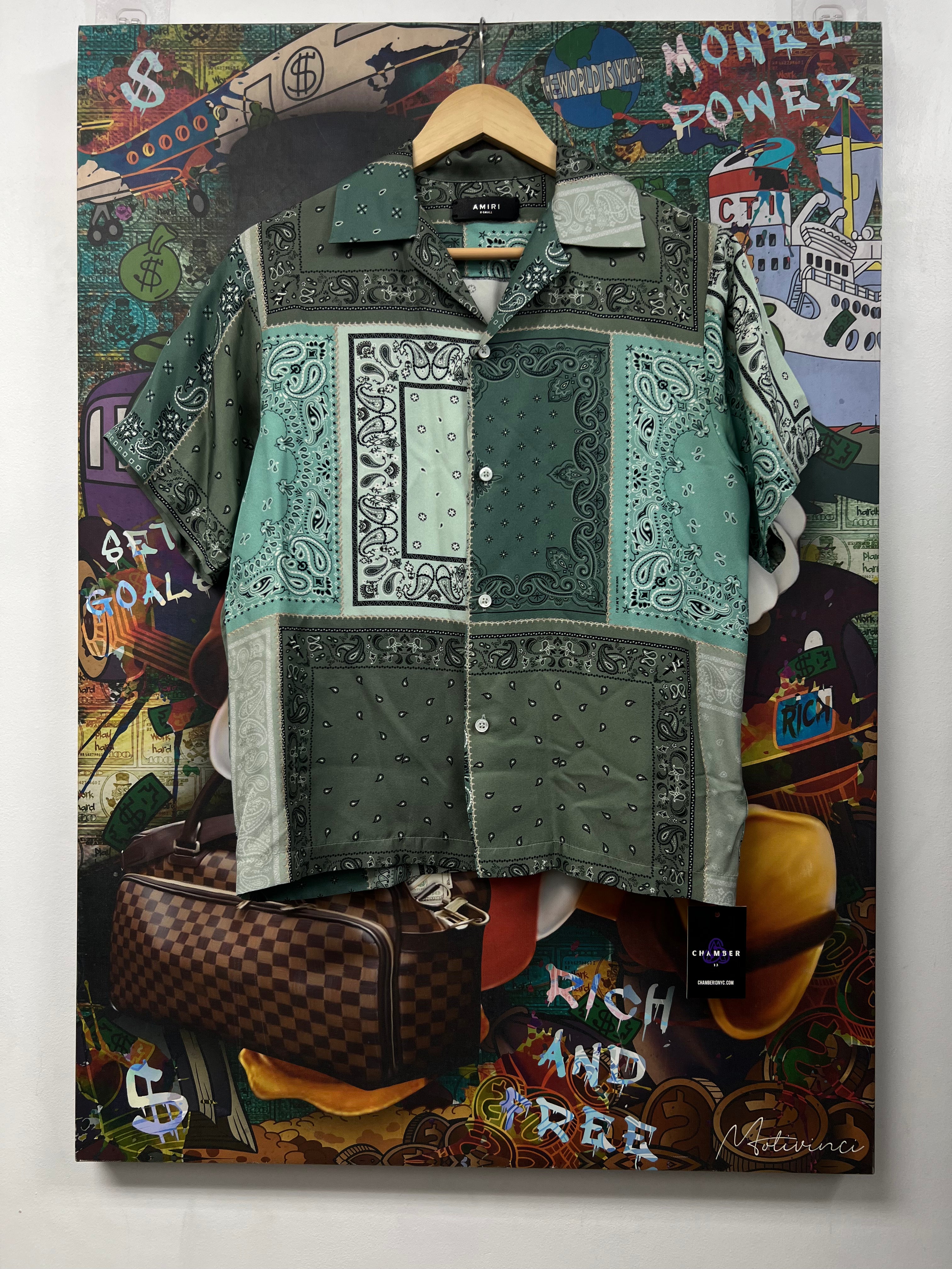 Amiri Olive Silk Paisley Button Up
