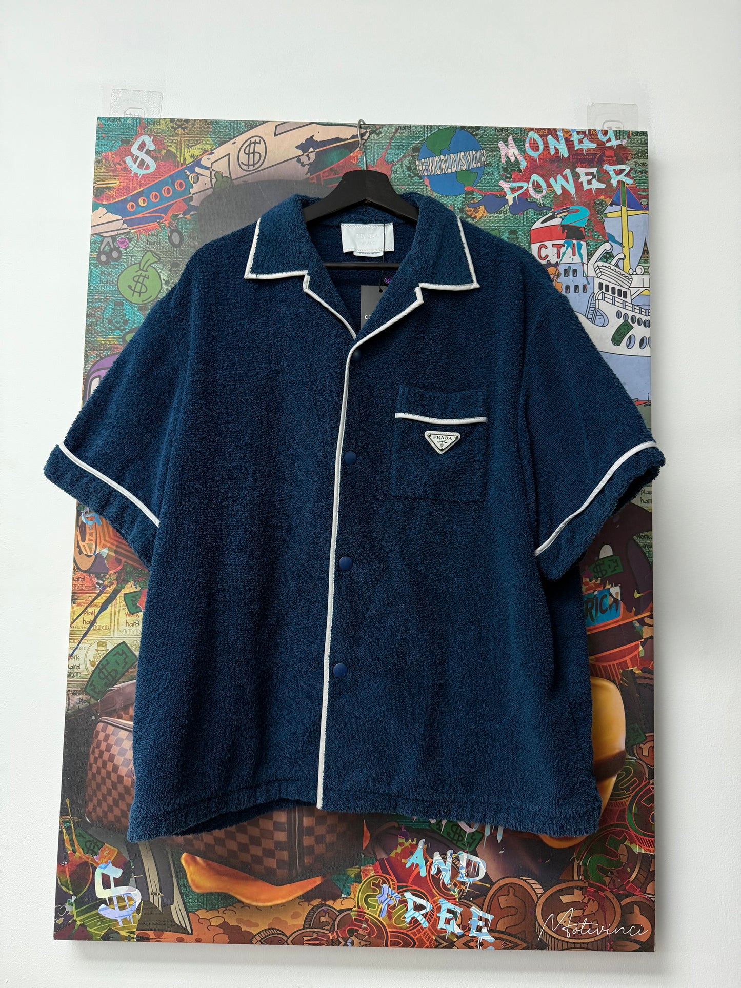 Prada Navy Towel Button Up Shirt
