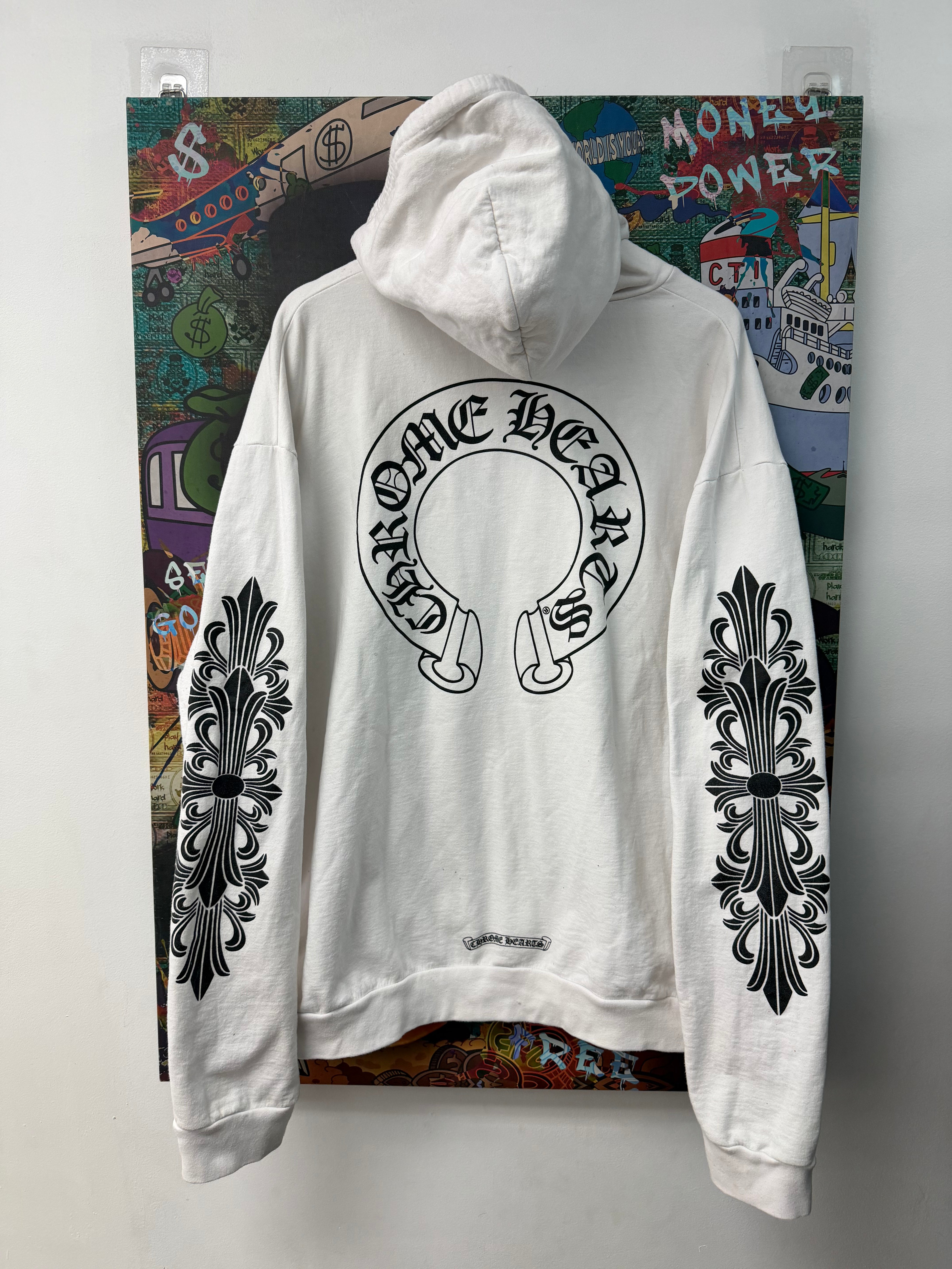 Chrome Hearts White Floral Horeshoe Zip Up Hoodie
