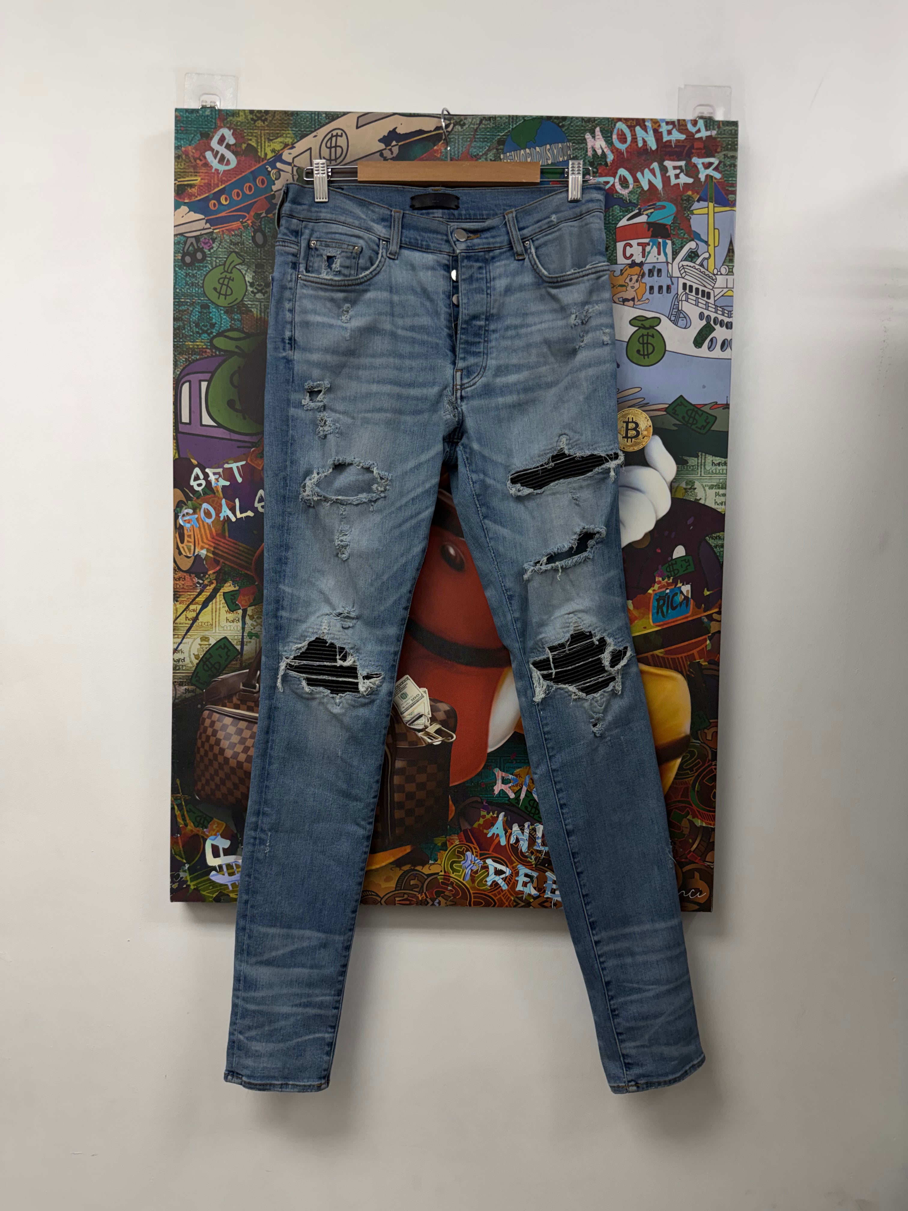 Amiri MX1 Light Wash Black Patch (Repaired) Jeans