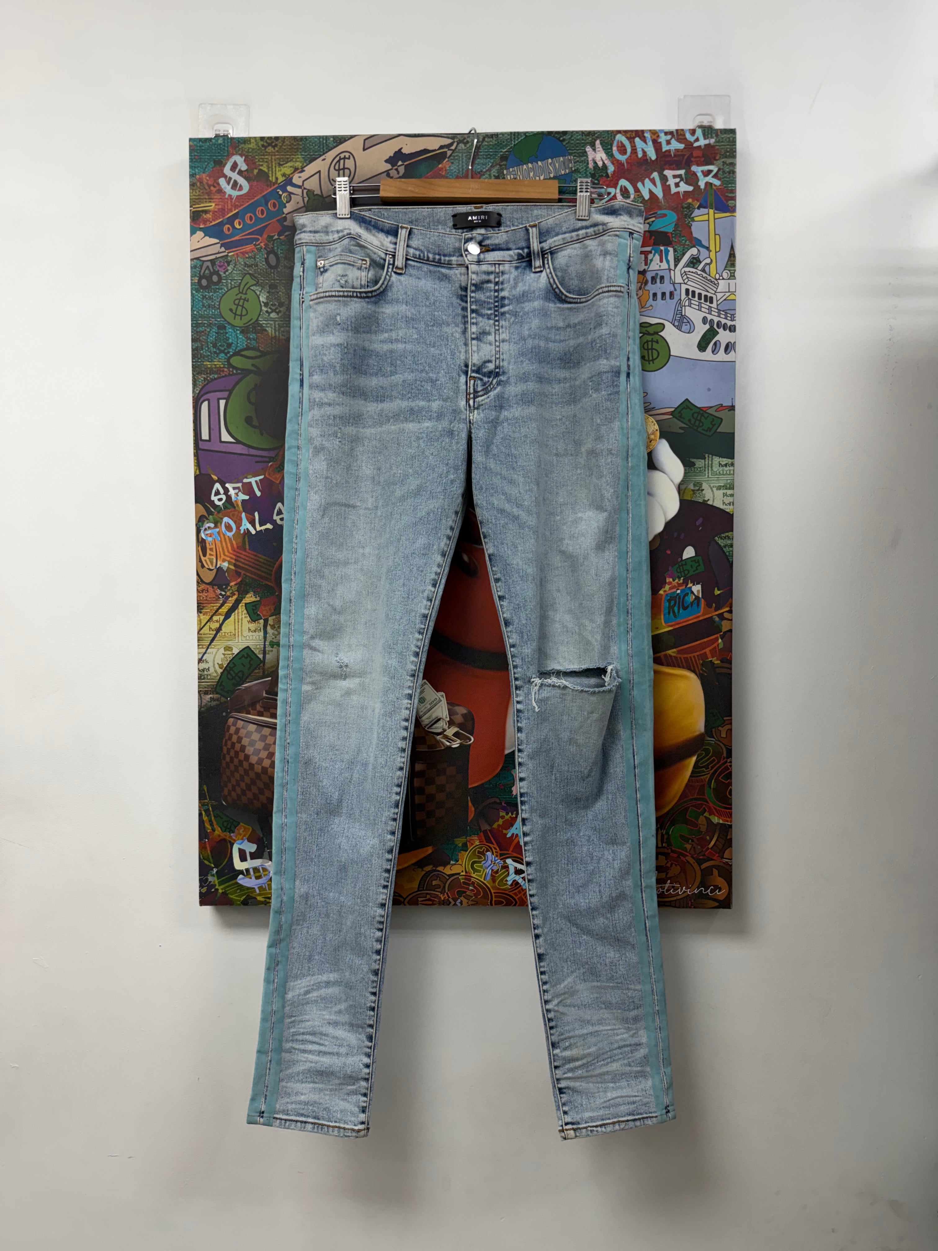 Amiri Light Wash Powder Blue Stripe Jeans