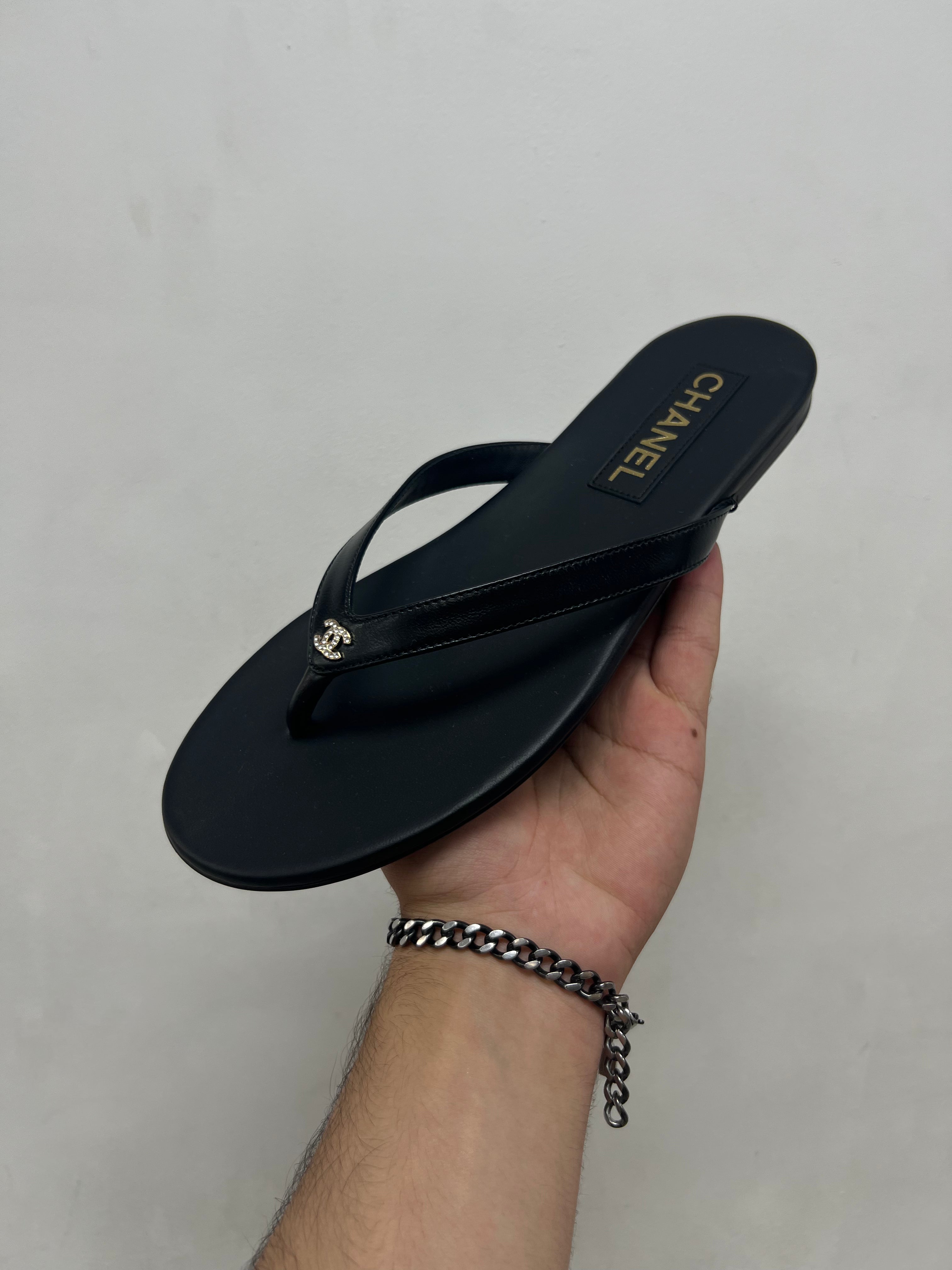 Chanel Black Rhinestone Sandals