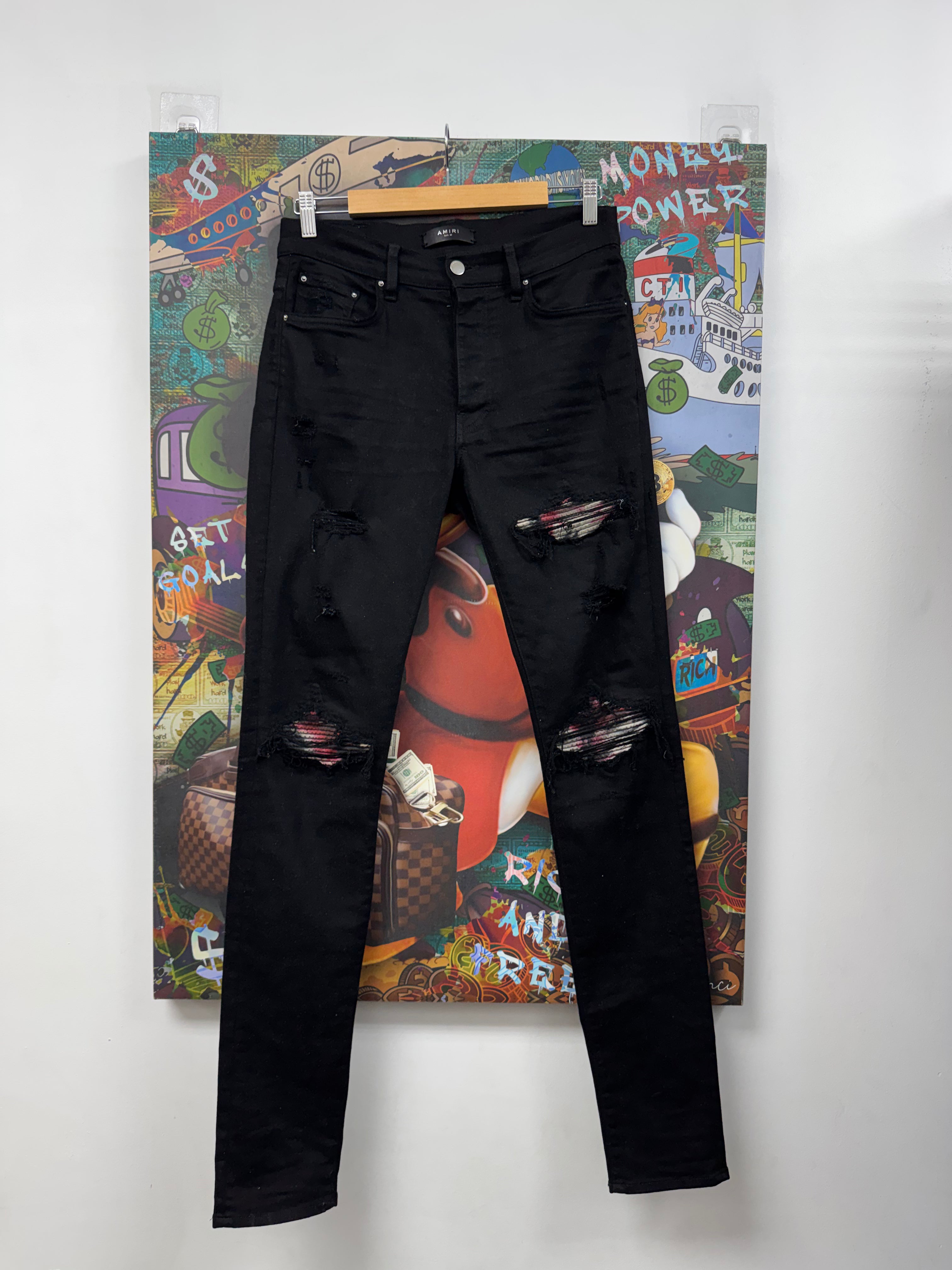 Amiri MX1 Black White Pink Patch Jeans