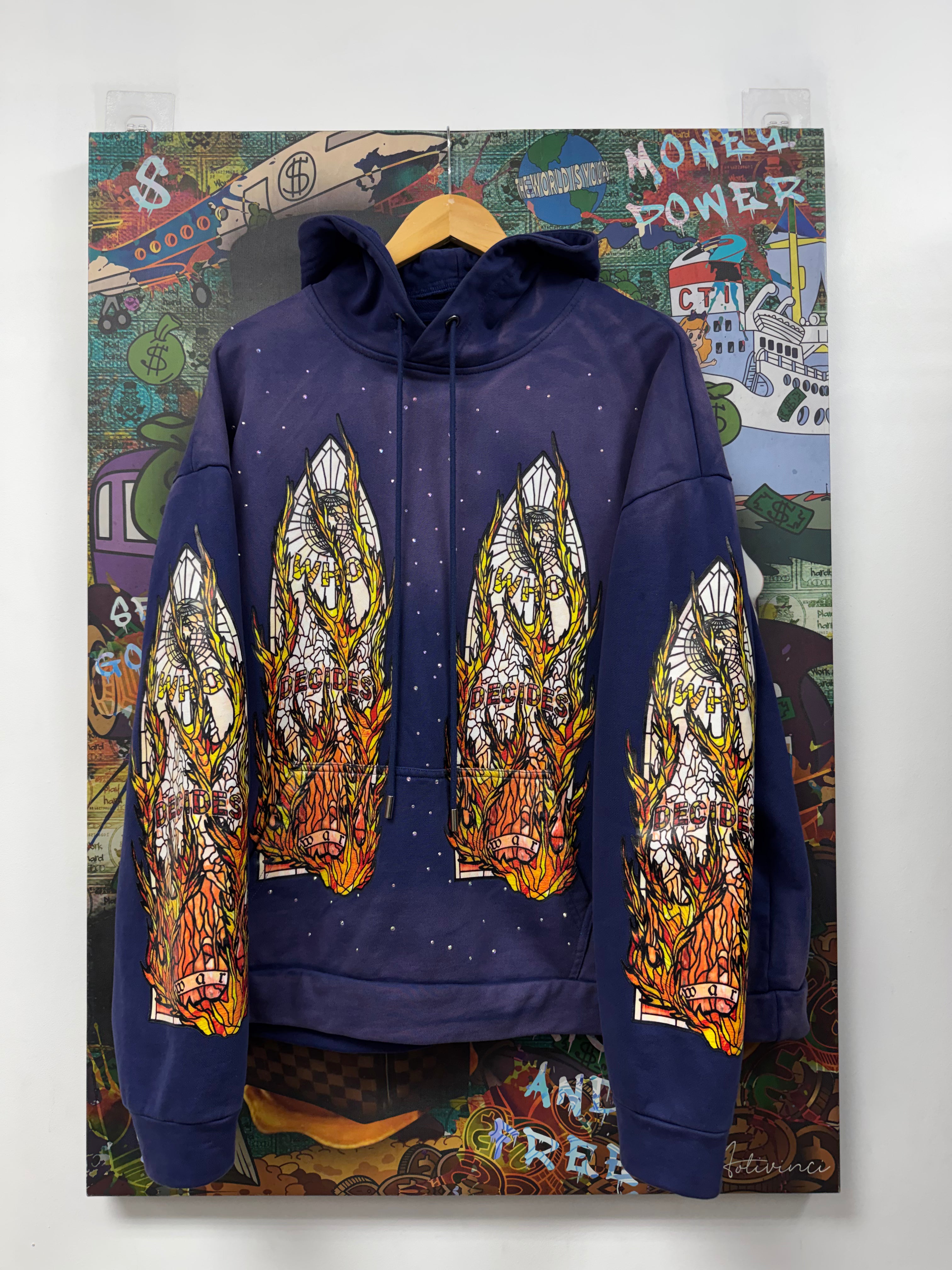Who Decides War Purple Flames Glass Hoodie