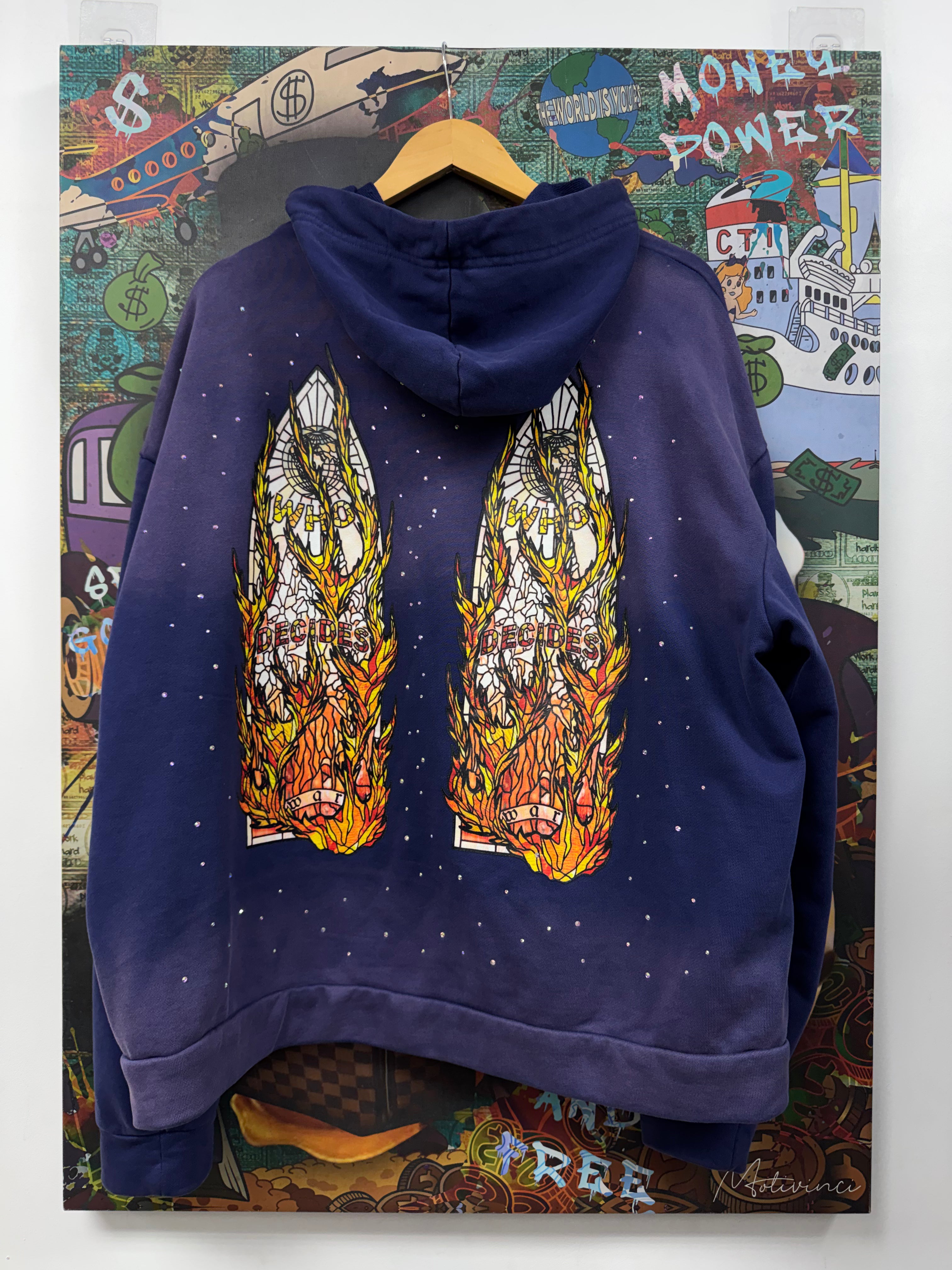 Who Decides War Purple Flames Glass Hoodie