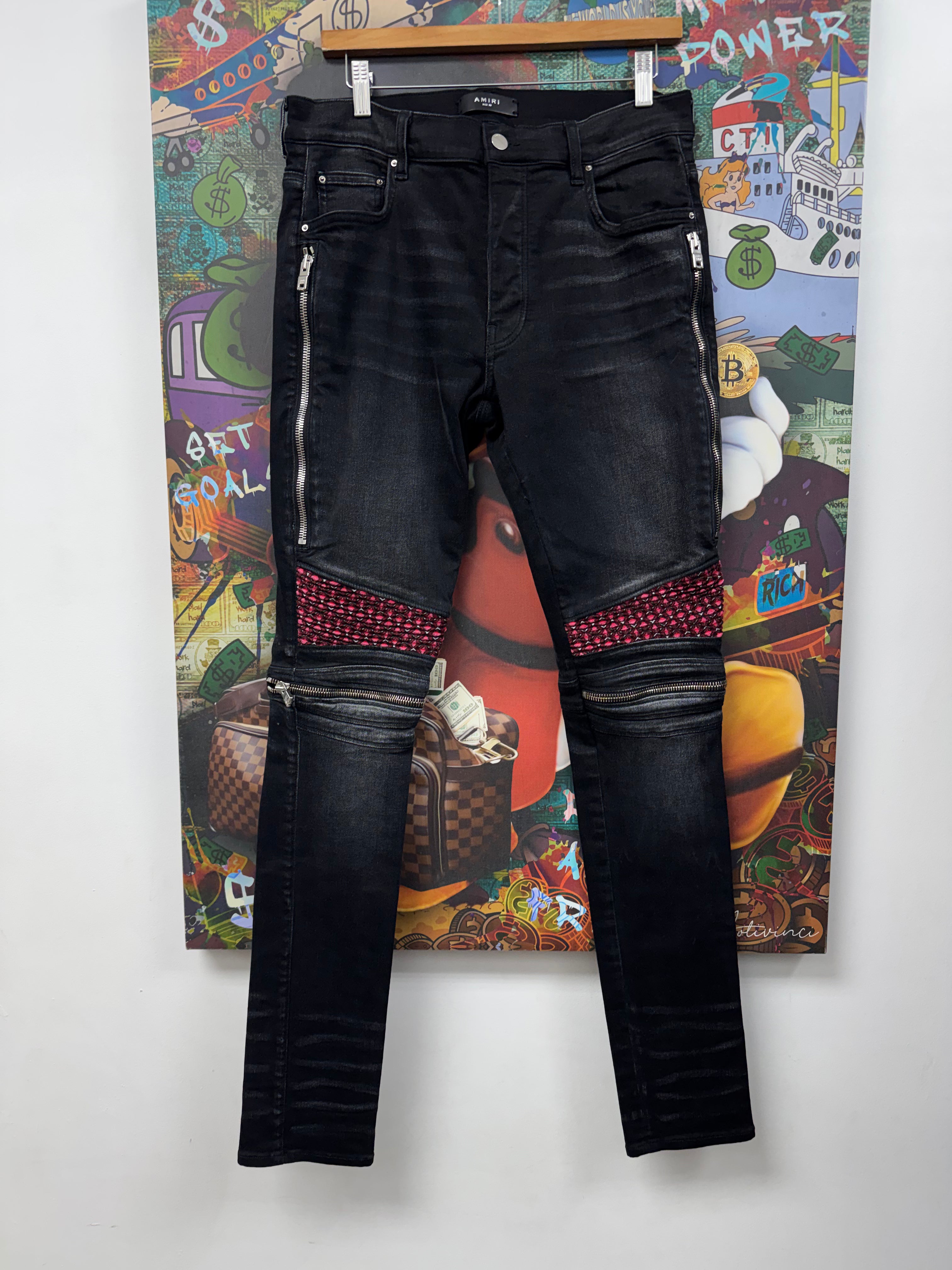 Amiri MX2 Black Wash Cherry Patch Jeans