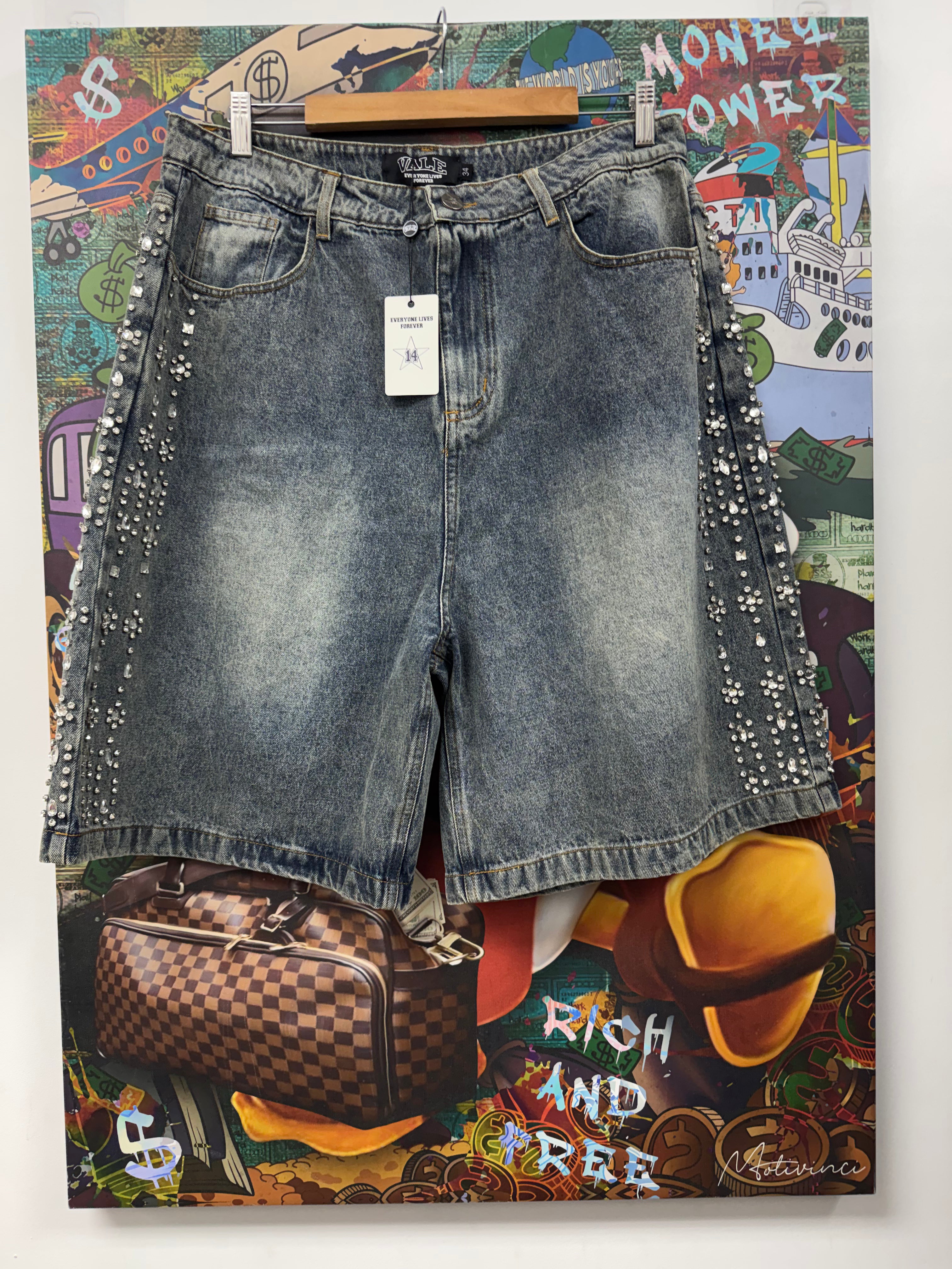 Vale Light Wash Crystal Jean Shorts