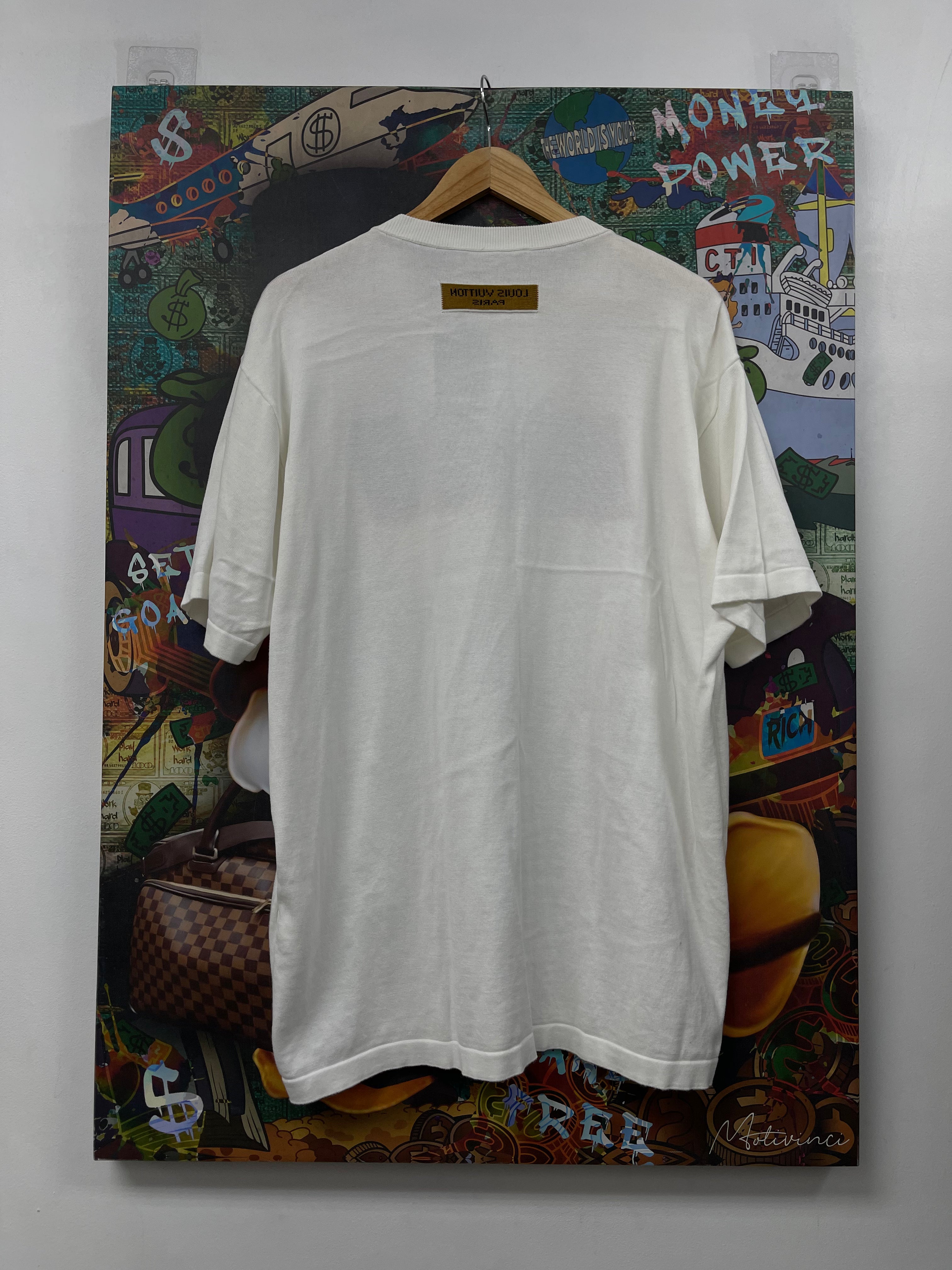 Louis Vuitton White Baby Blue Burnt Orange Knit LVM Tee