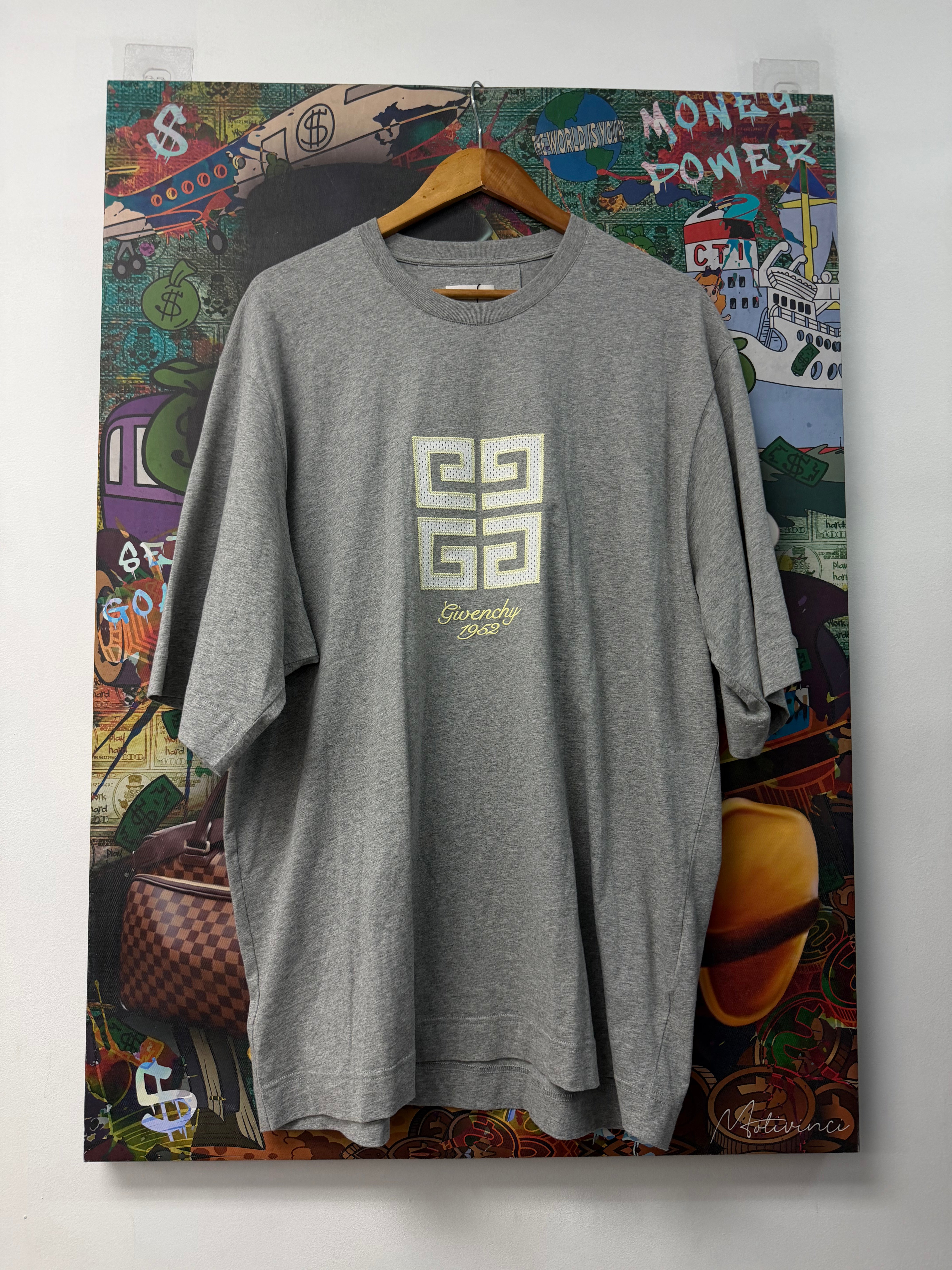 Givenchy Grey Yellow Stitch Jersey Tee