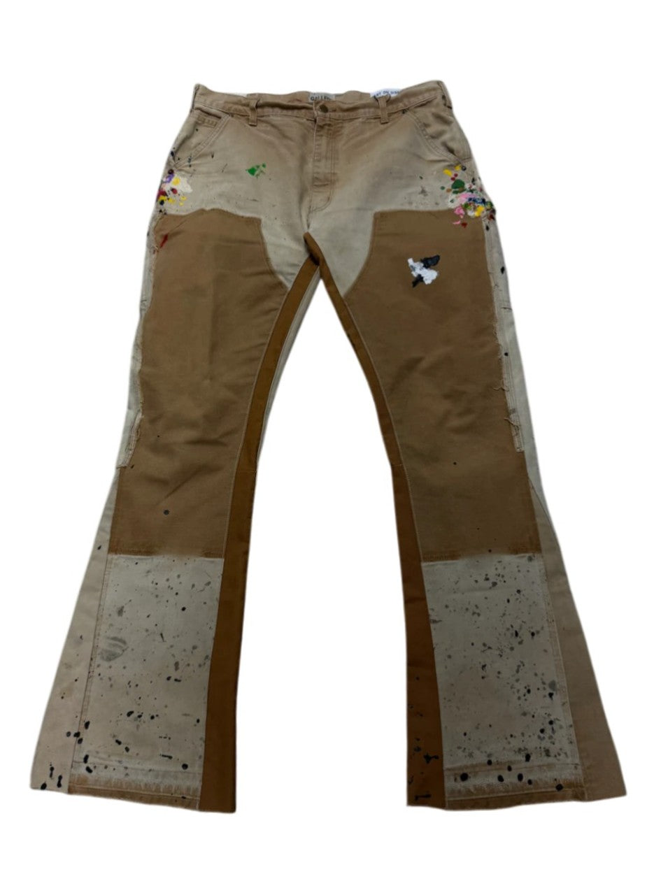 Gallery Dept "Paint Splatter Carpenter Flare" Tan Jeans