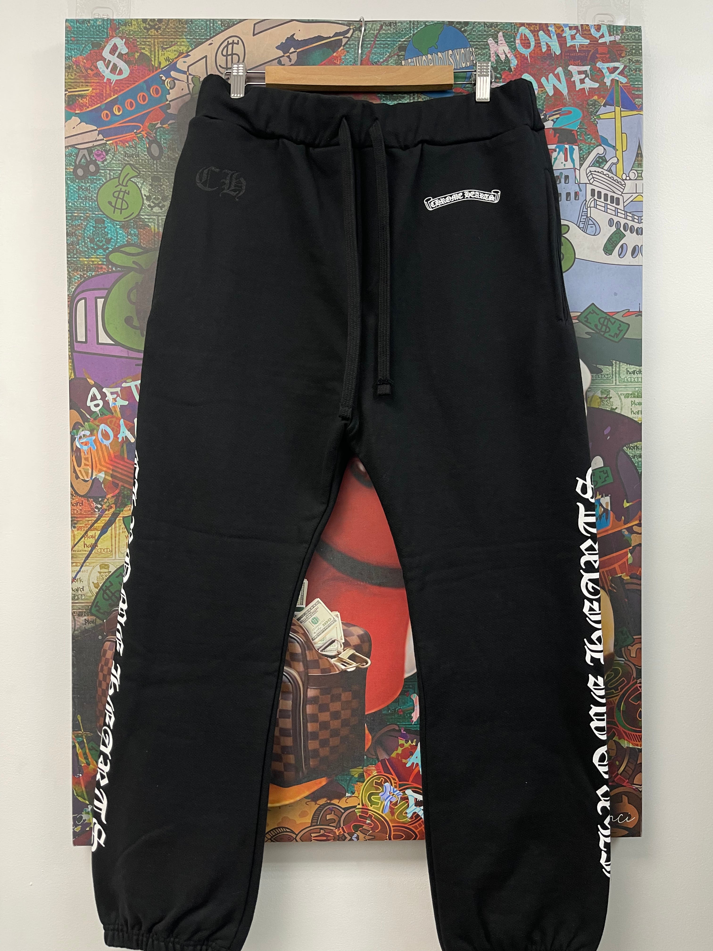 Chrome Hearts Black White Scroll Logo Sweats Pant