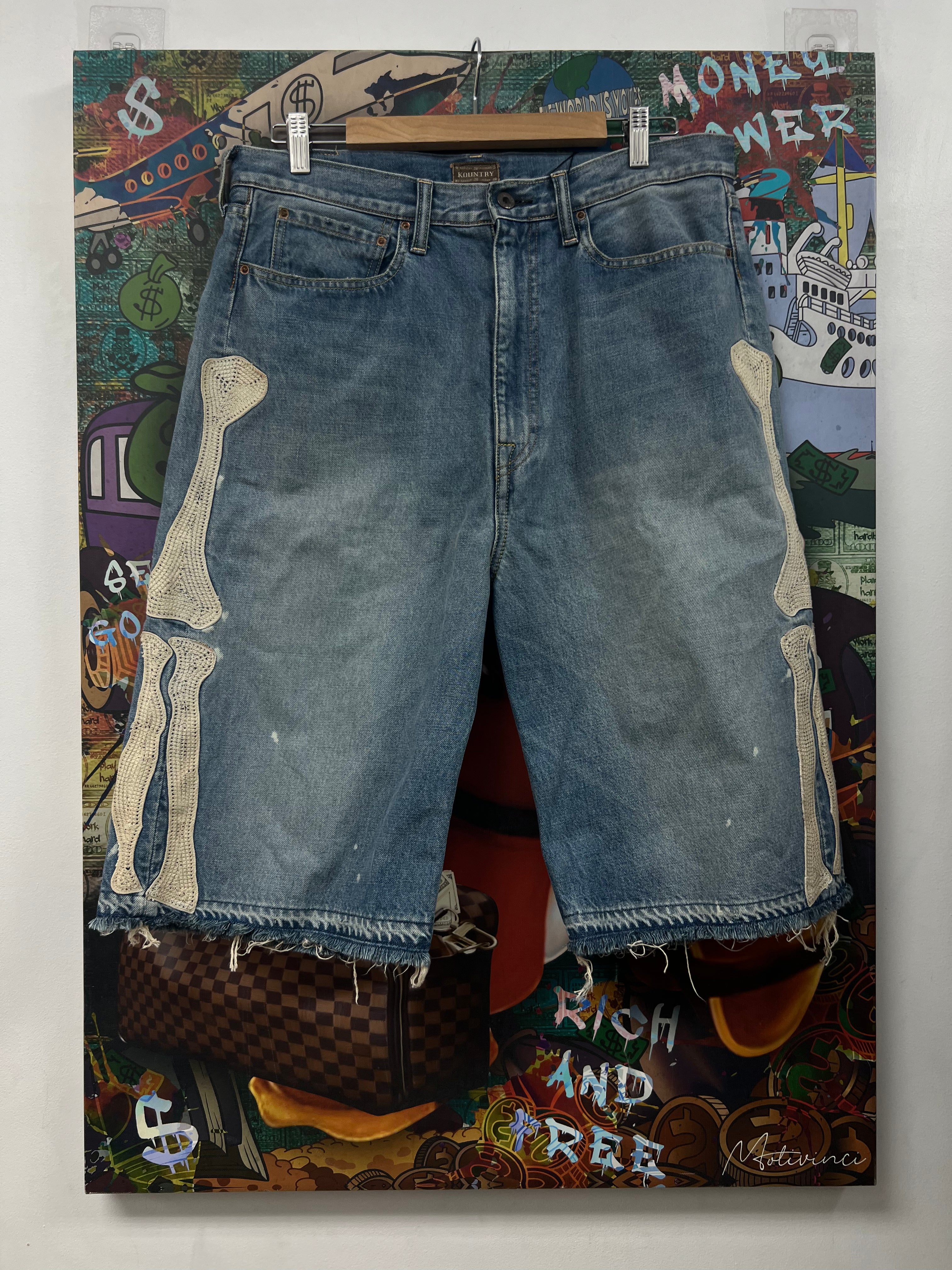 Kapital Light Wash Bone Shorts