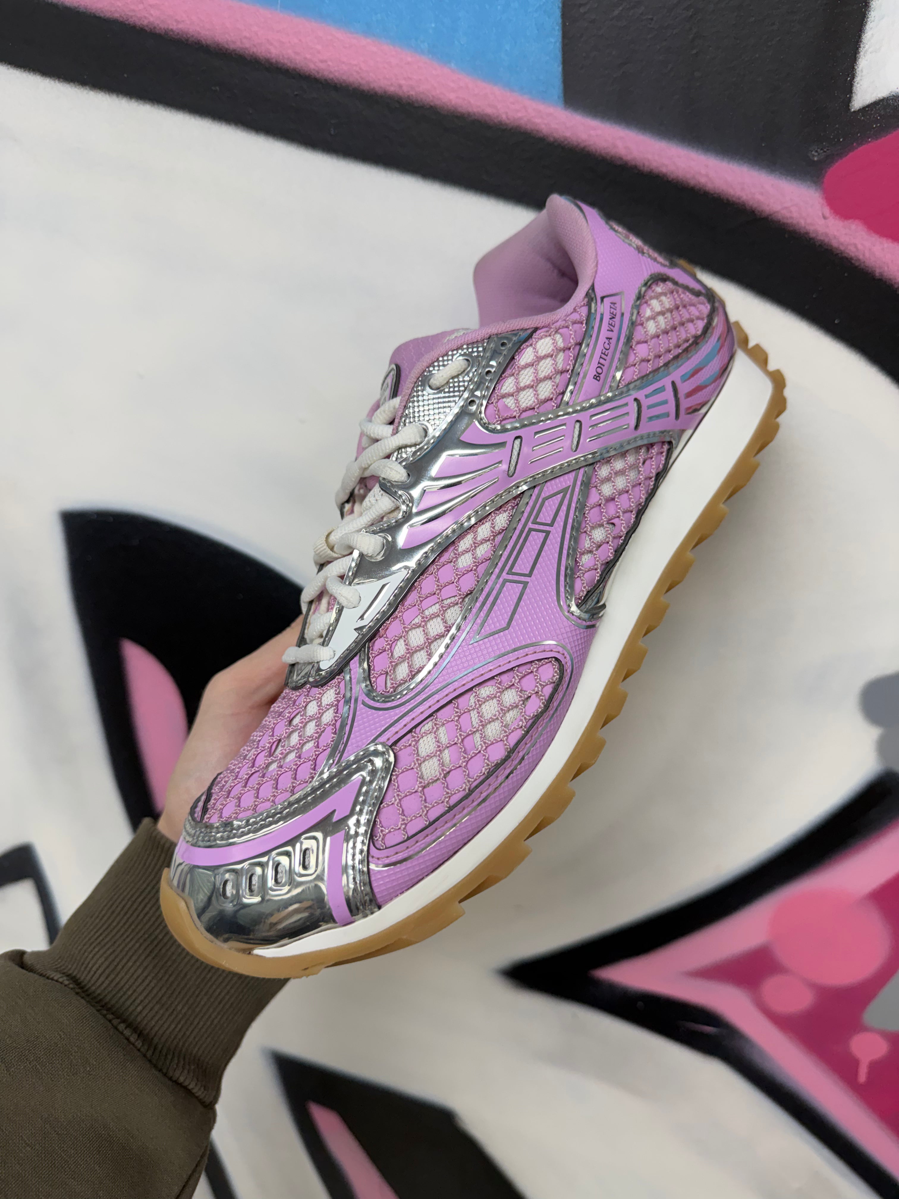 Bottega Veneta Pink Silver Orbit Sneakers