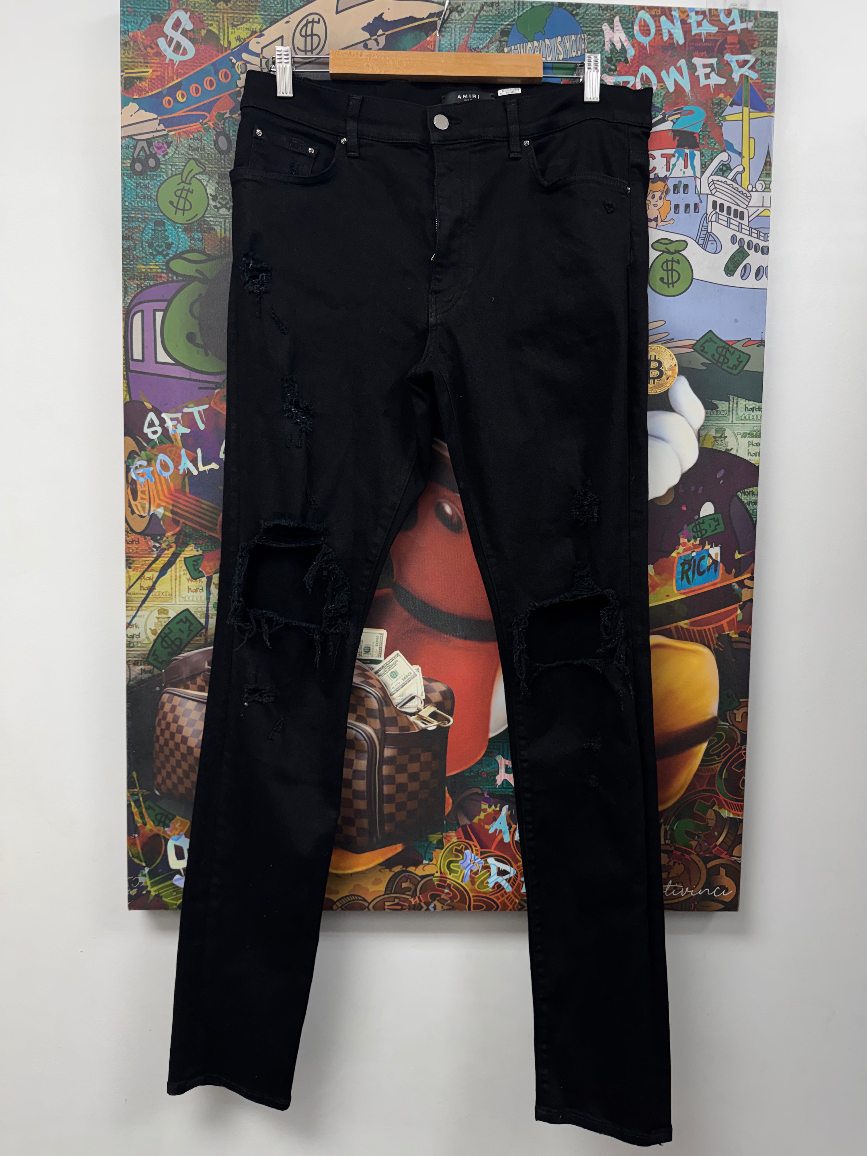 Amiri Black Plain Thrasher Ripped (Old Season Zipper) Jeans
