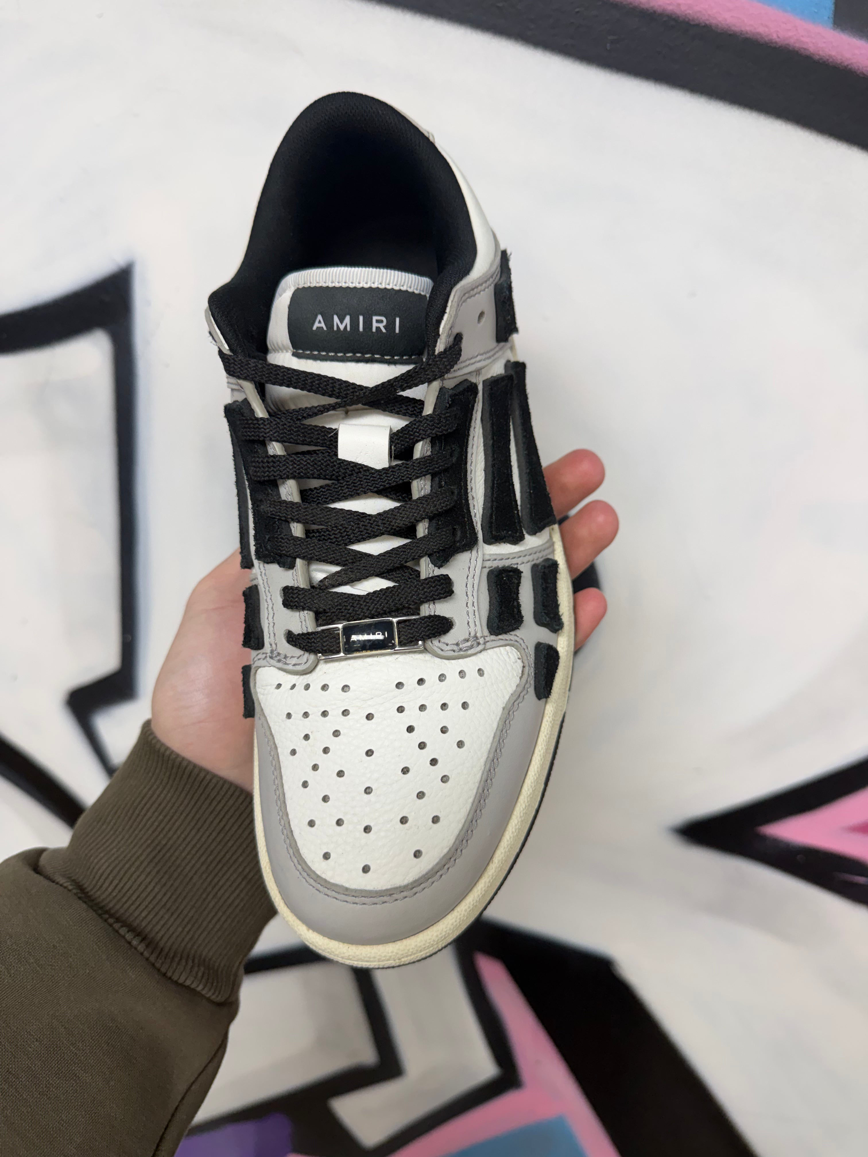 Amiri Grey White Black Skel Top Low Sneakers