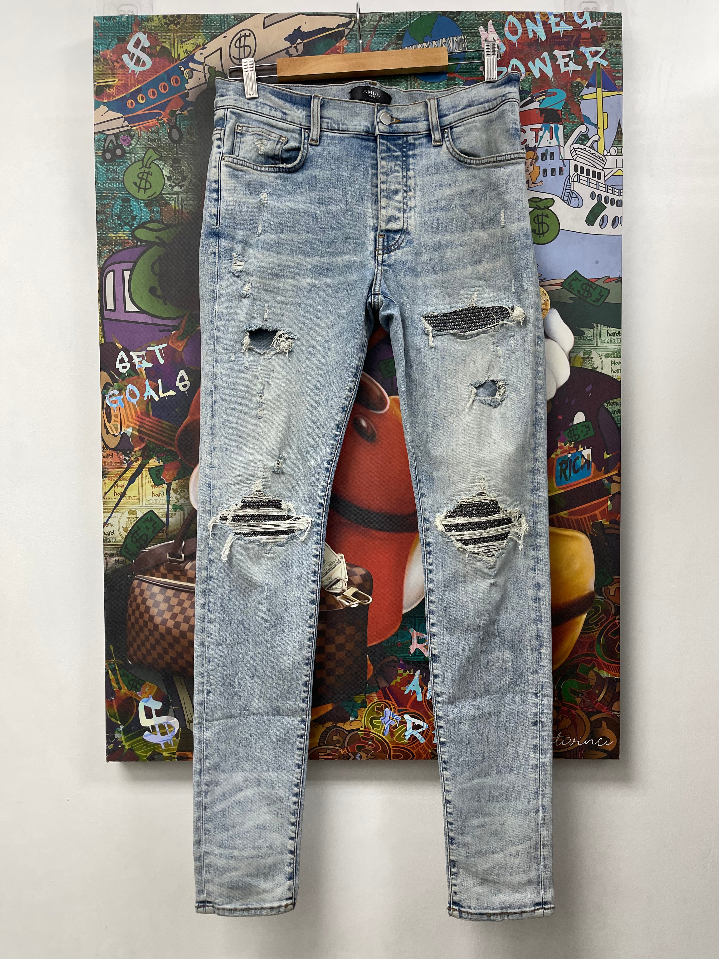 Amiri MX1 Stone Wash Iridescent Patch Jeans