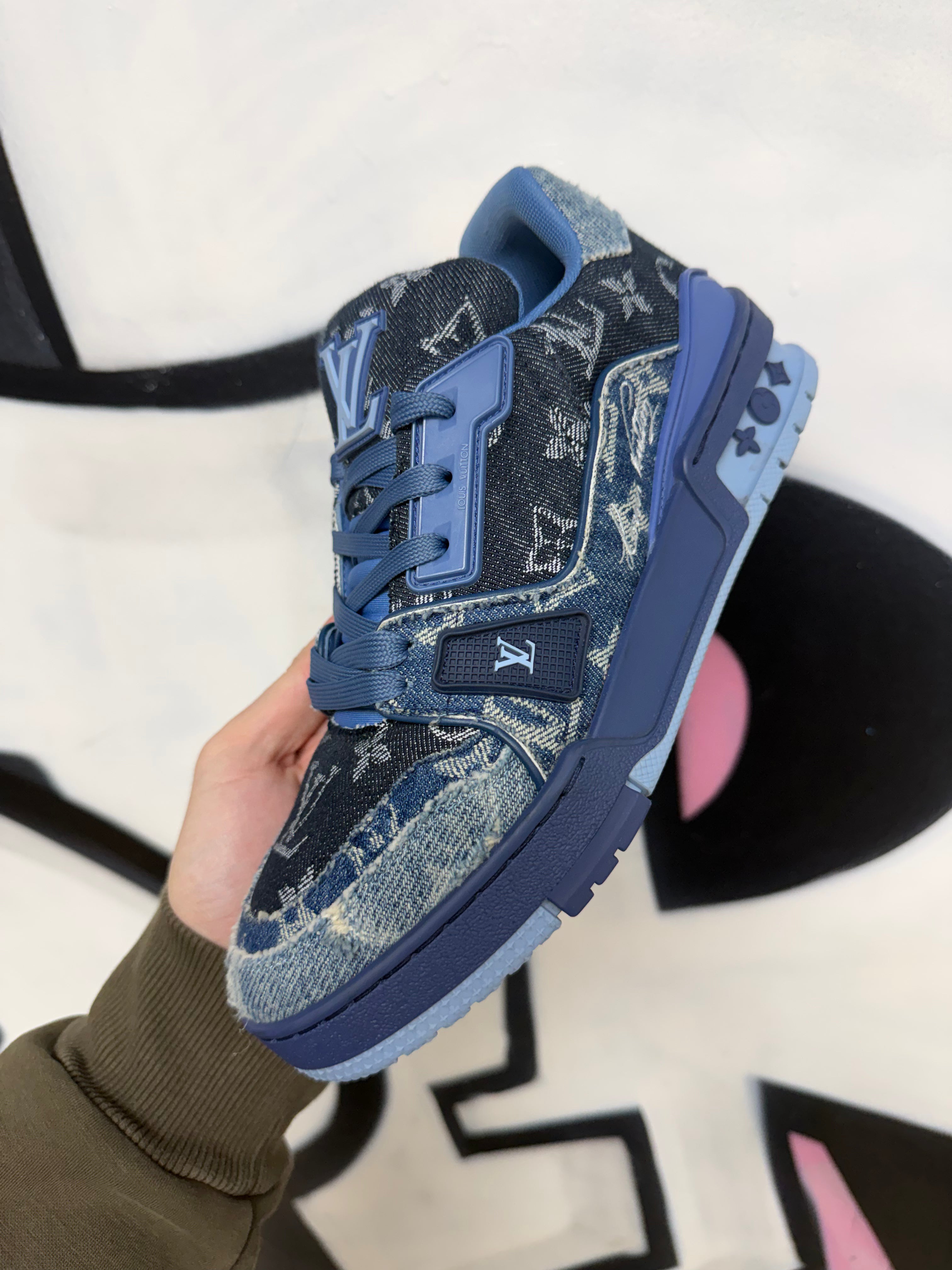 Louis Vuitton Navy Denim Monogram Trainer Sneakers