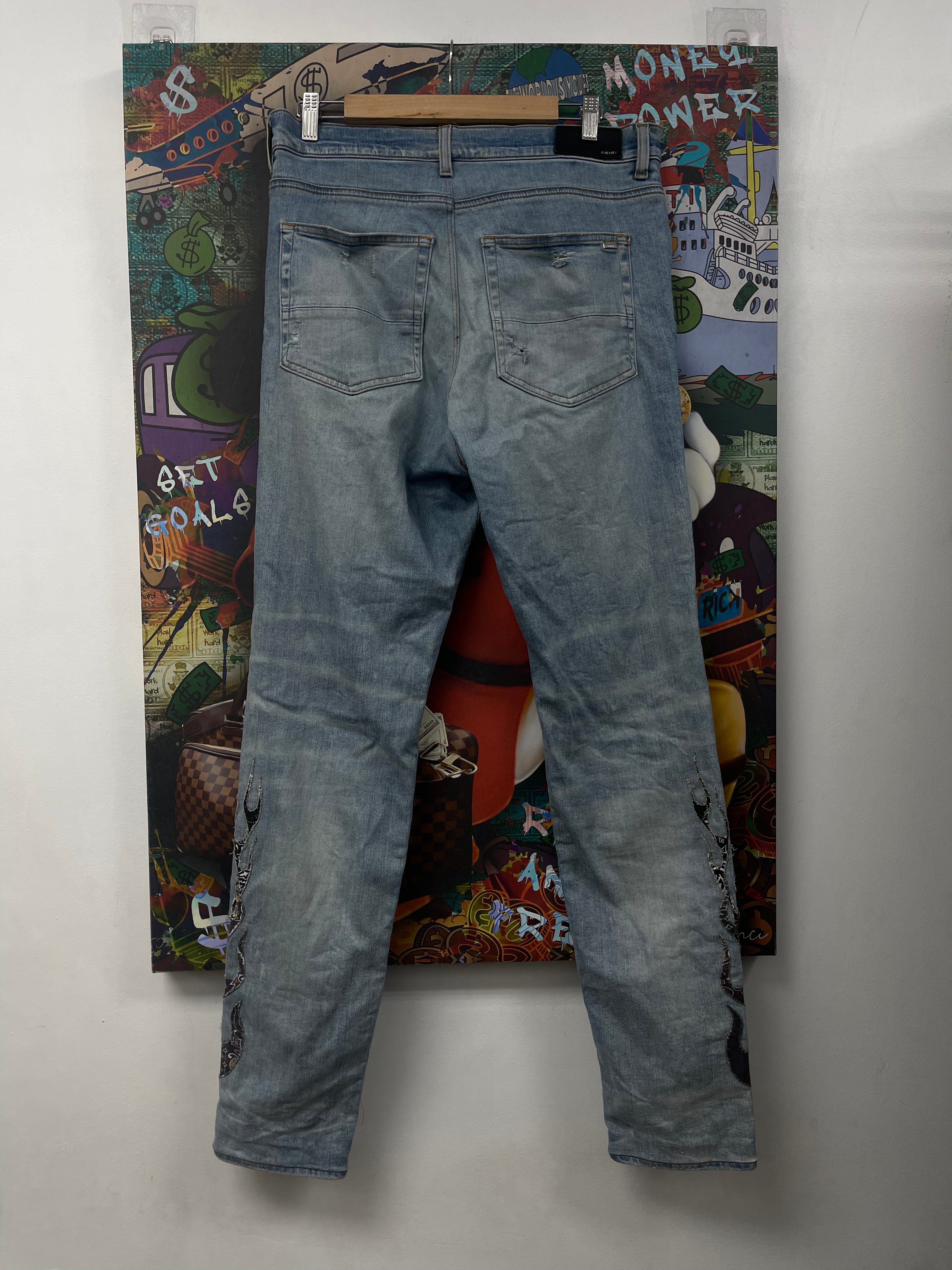 Amiri Light Wash Paisley Flames (Altered Fits 36) Jeans