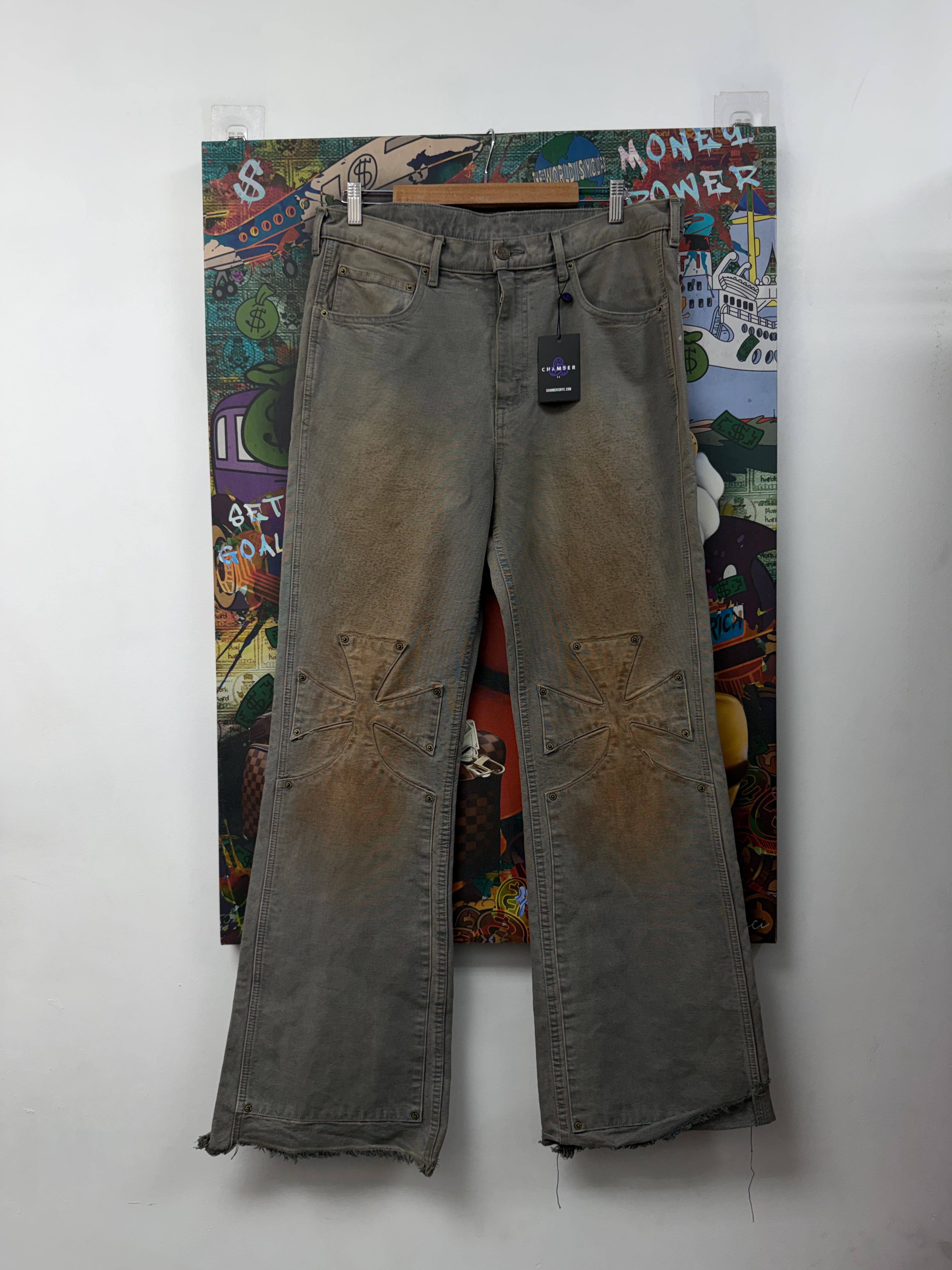 The Sekrit Saints Tan Studded Chopper Carpenter Jeans