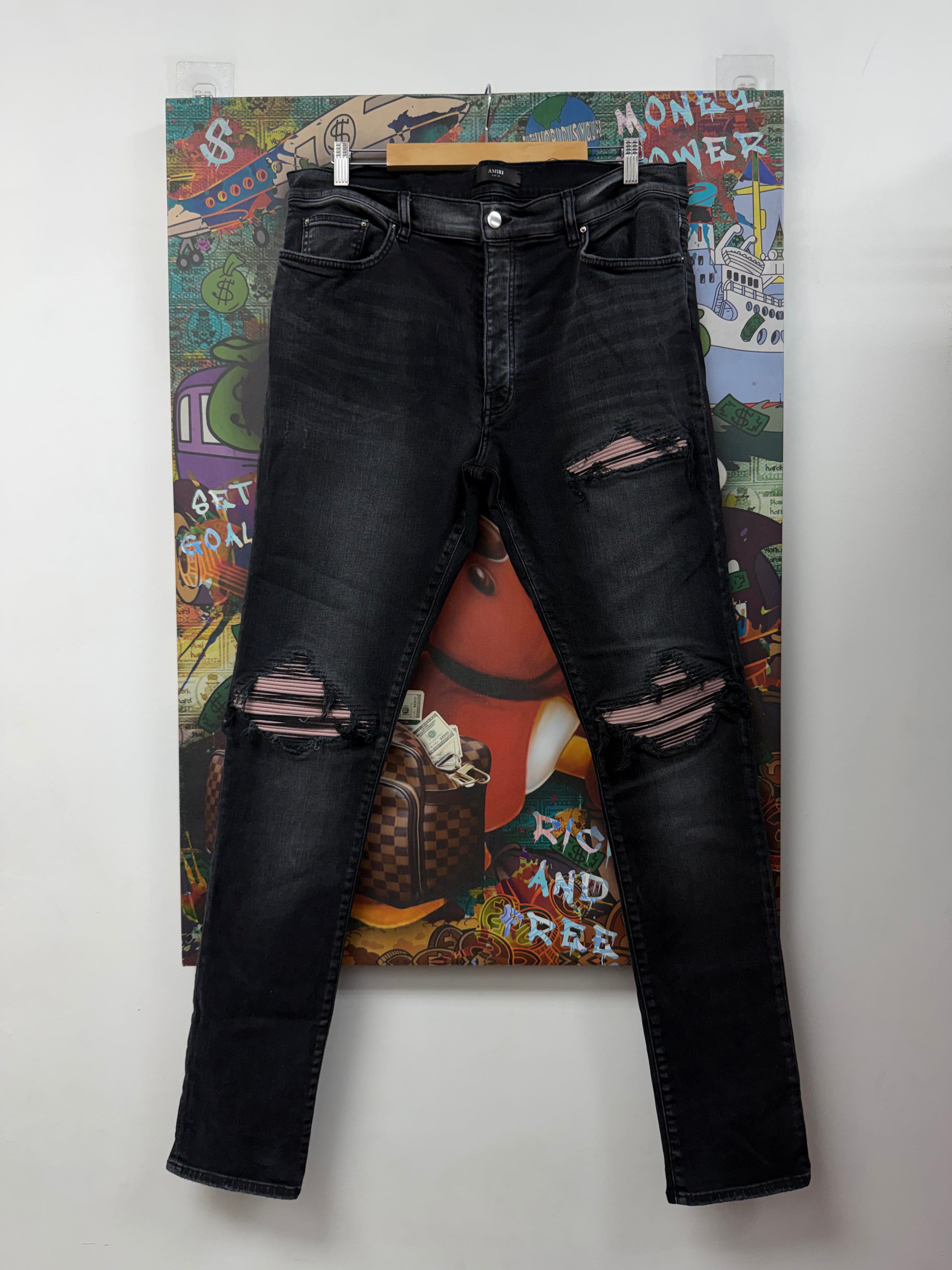 Amiri MX1 Black Pink Suede Patch Jeans