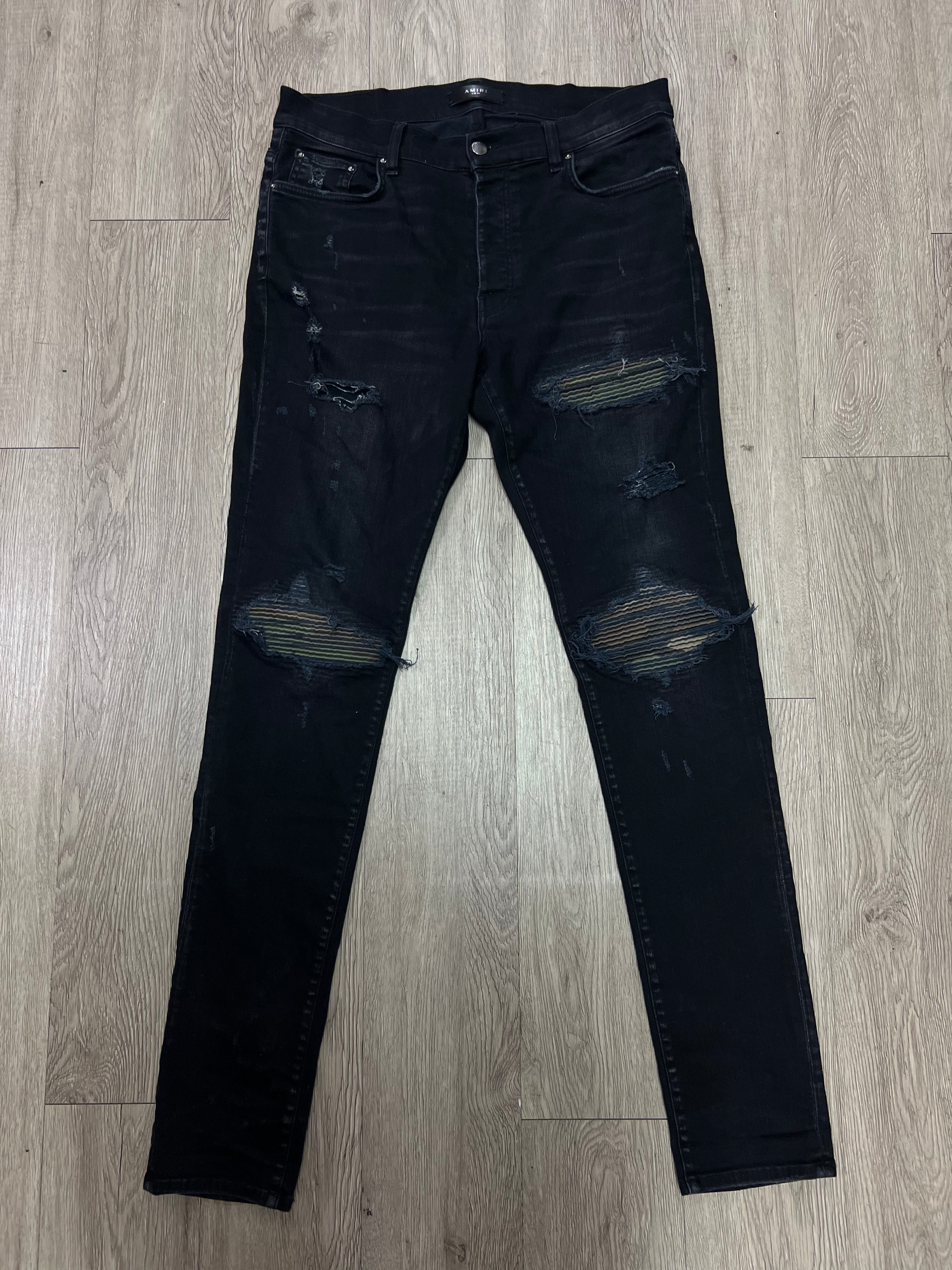 Amiri MX1 Black Wash Camo Patch Jeans