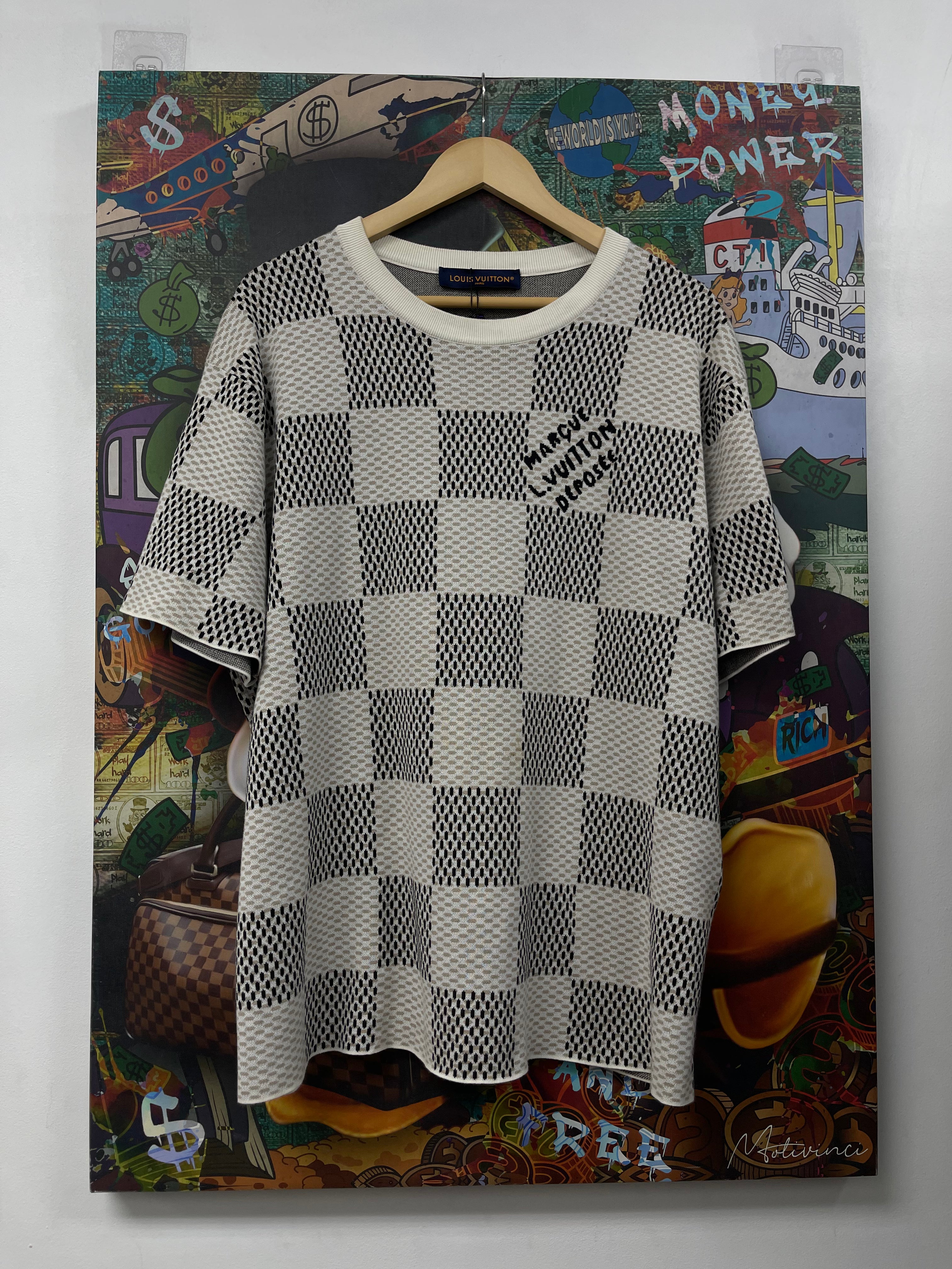 Louis Vuitton Beige Black Marque Damier Knit Tee